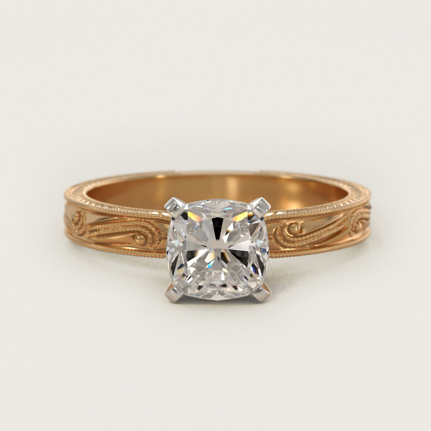 Engraved Solitaire Engagement Ring In 14K Yellow Gold By James Allen - Cushion Center