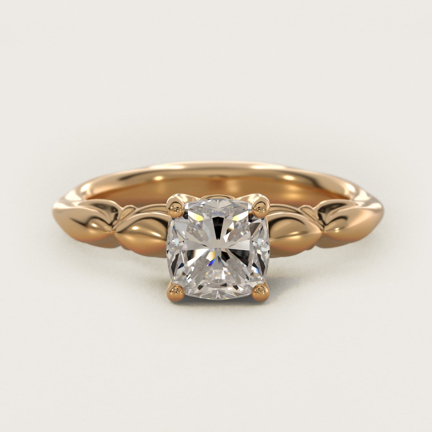 Engraved Solitaire Plus Diamond Engagement Ring in 14k Yellow Gold - Cushion Center
