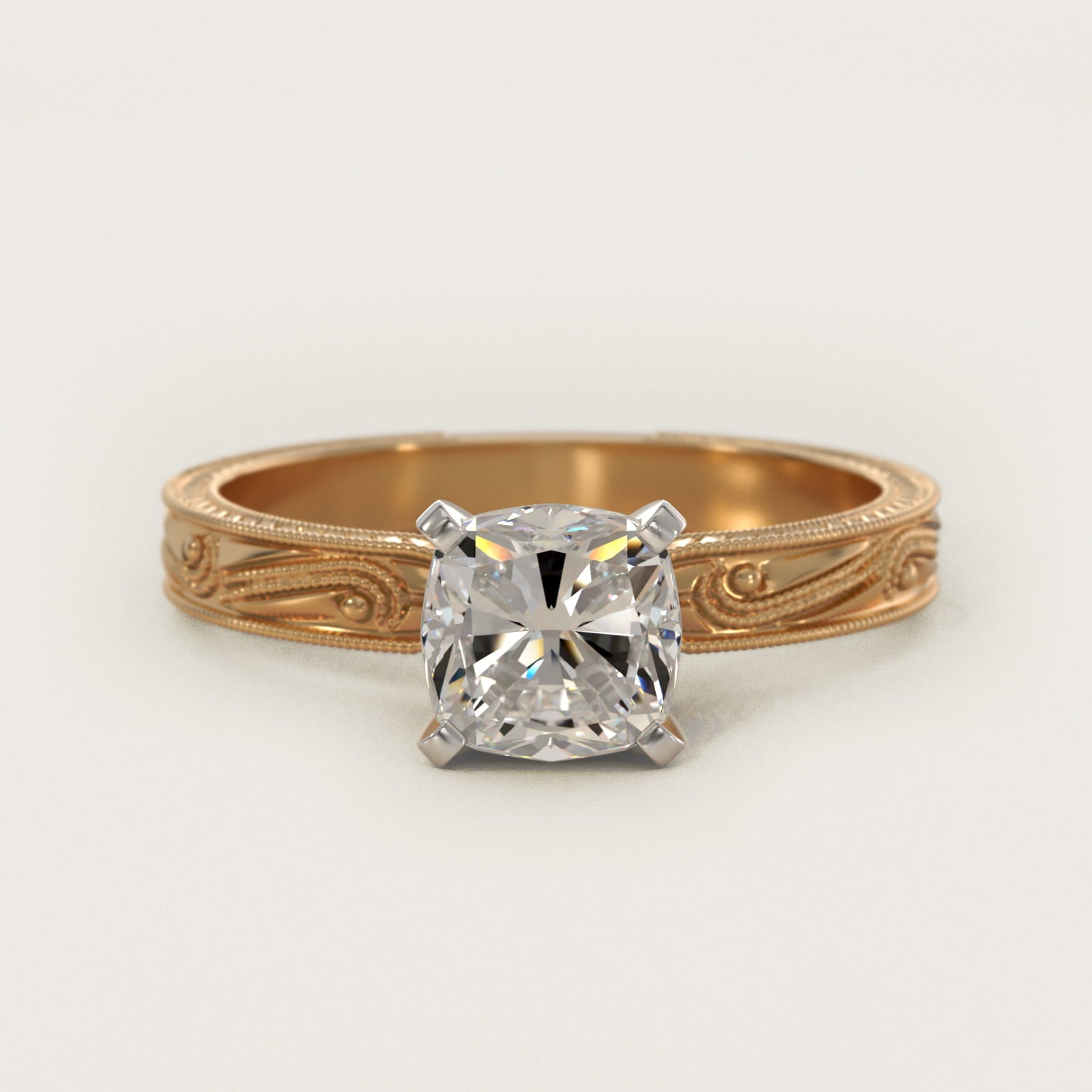 Engraved Solitaire Engagement Ring In 18k Yellow Gold By James Allen - Cushion Center