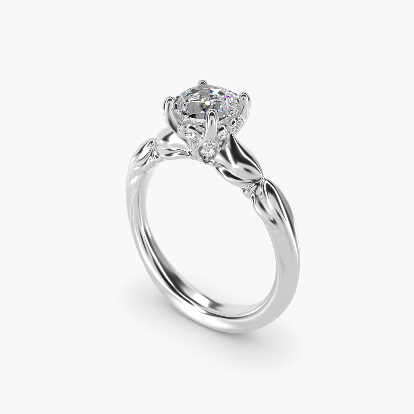 Engraved Solitaire Plus Diamond Engagement Ring in Platinum - Cushion Center