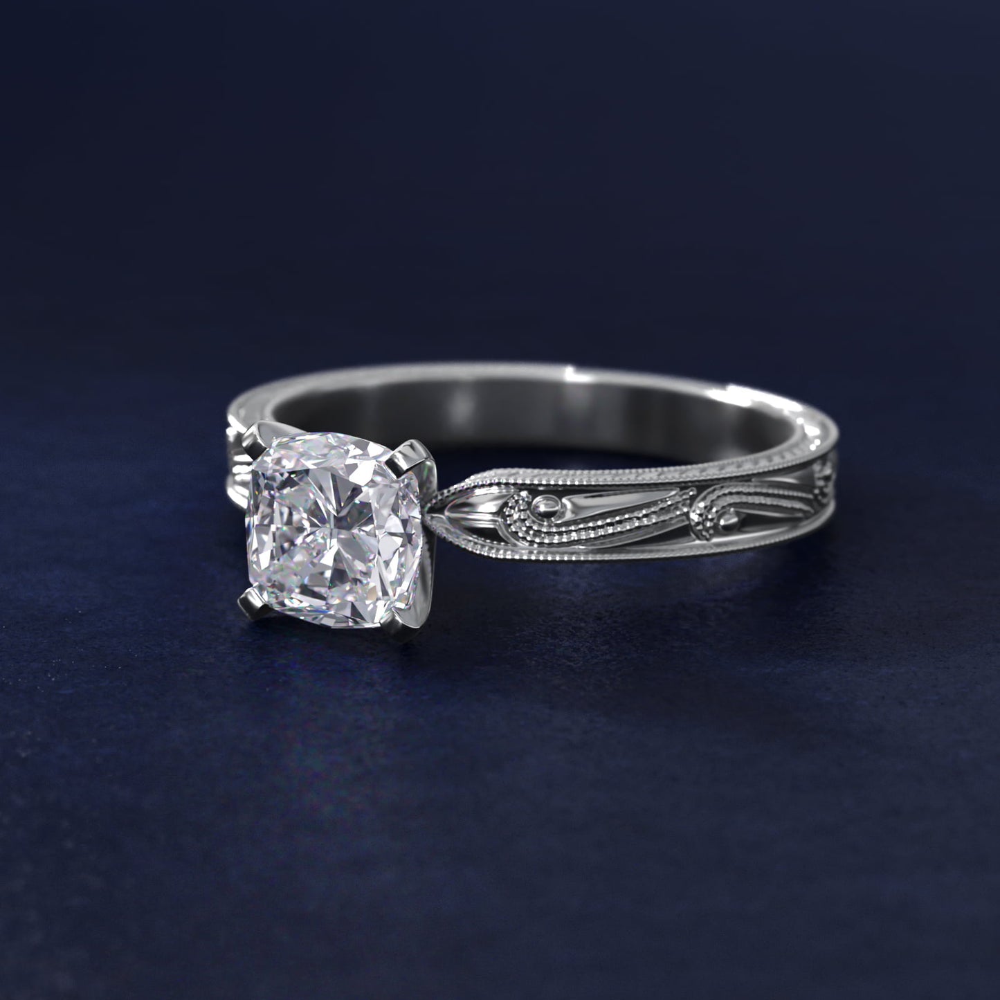 Engraved Solitaire Engagement Ring In Platinum By James Allen - Cushion Center