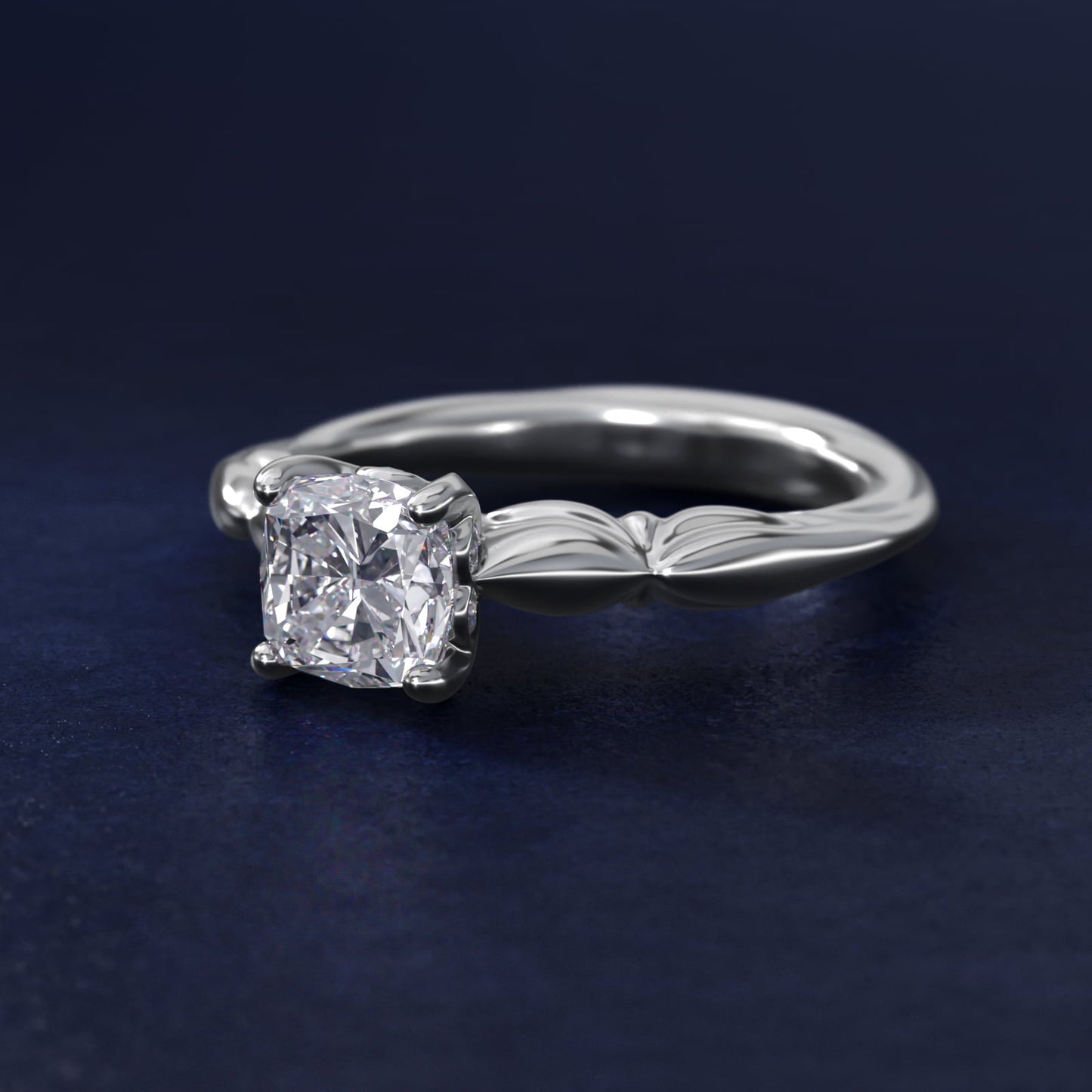 Engraved Solitaire Plus Diamond Engagement Ring in Platinum - Cushion Center