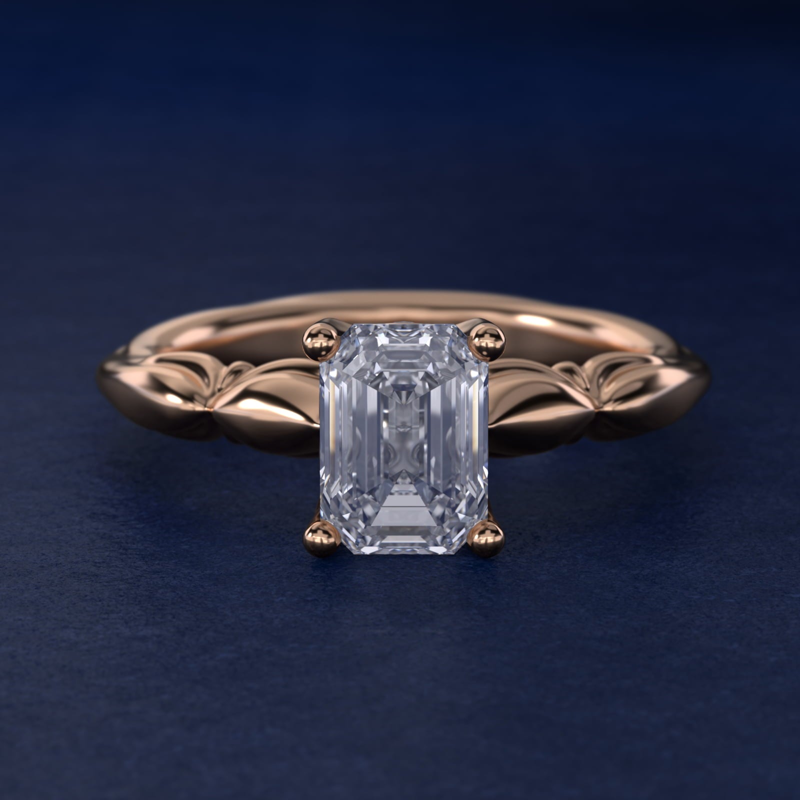 Engraved Solitaire Plus Diamond Engagement Ring in 14k Rose Gold - Emerald Center