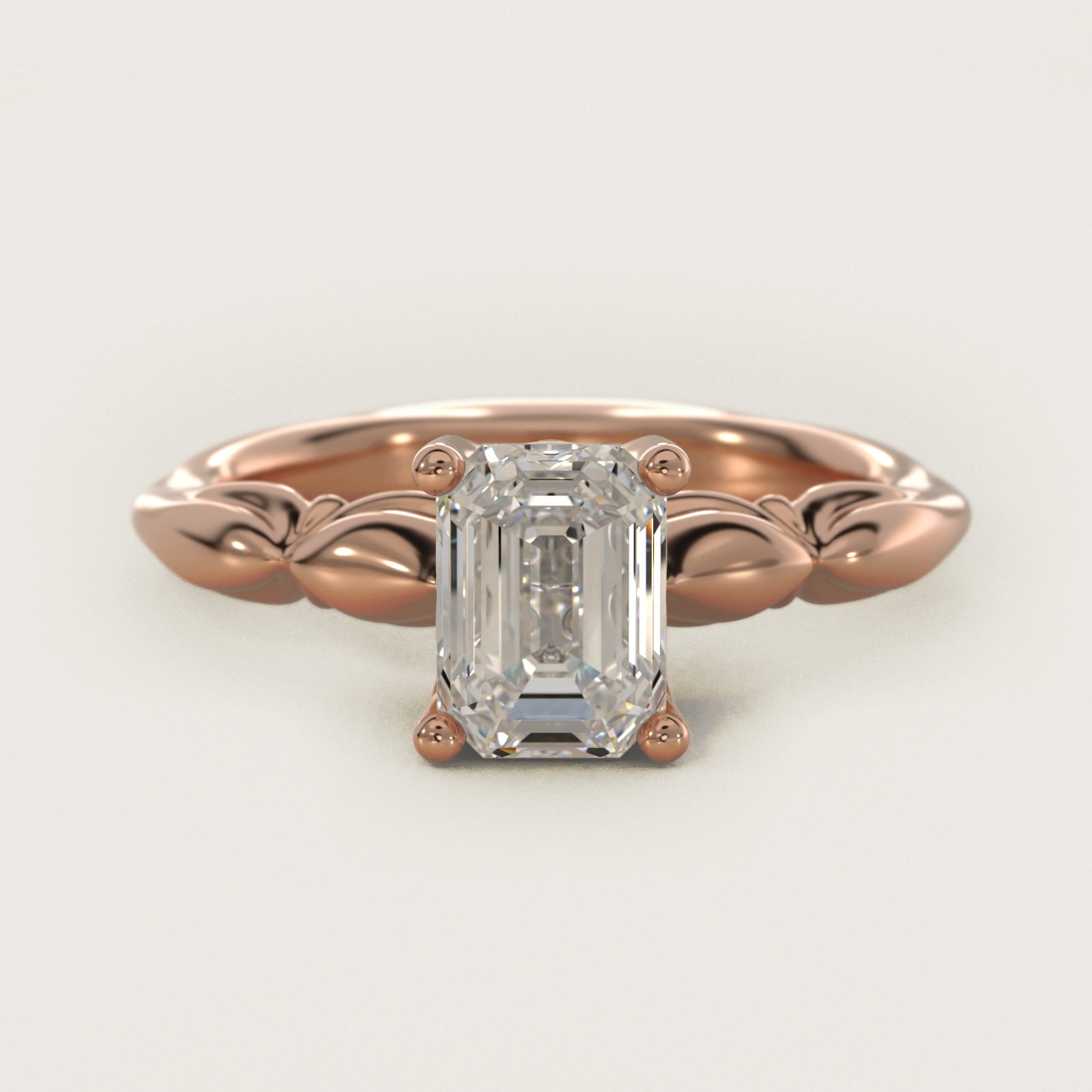 Engraved Solitaire Plus Diamond Engagement Ring in 14k Rose Gold - Emerald Center