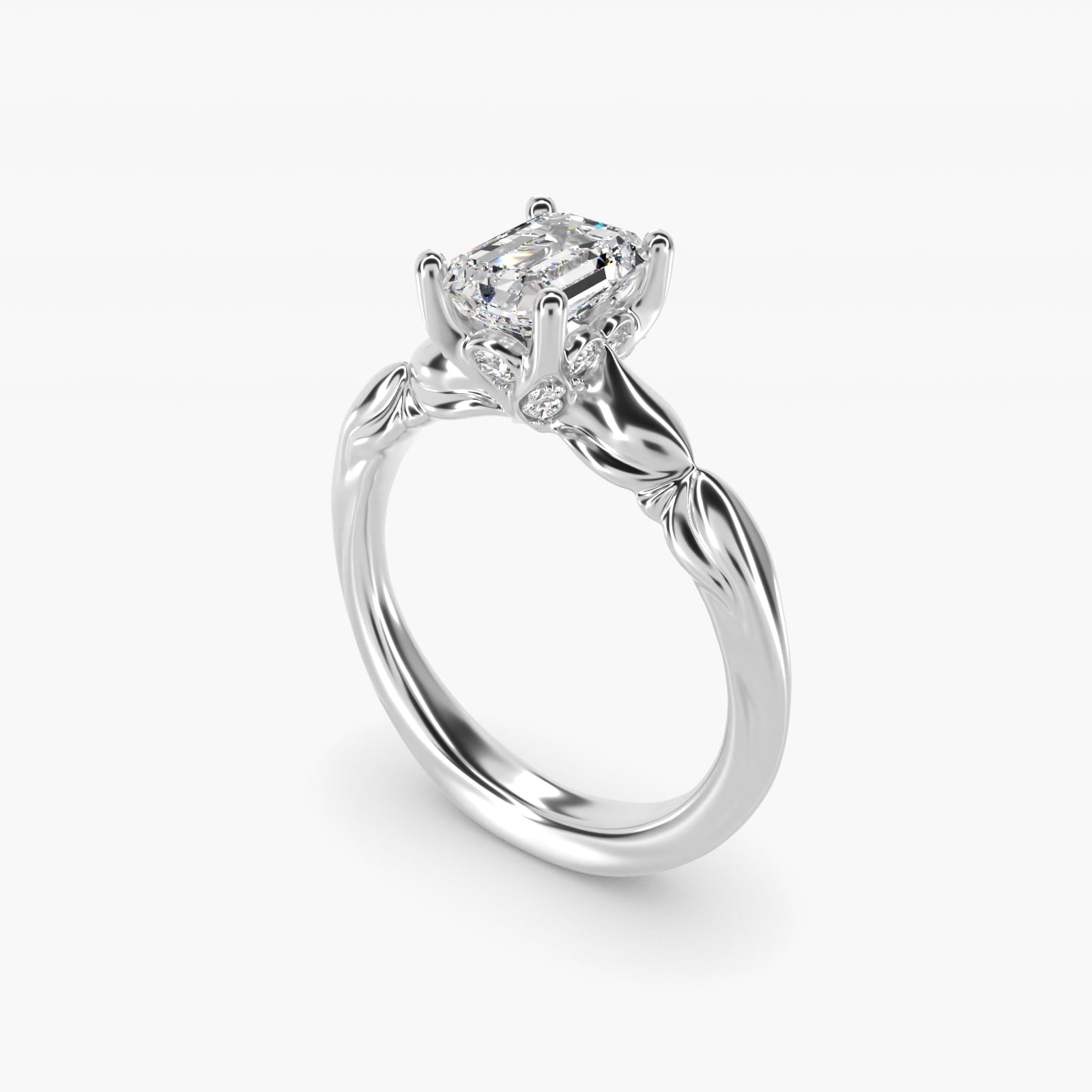 Engraved Solitaire Plus Diamond Engagement Ring in 14k White Gold - Emerald Center