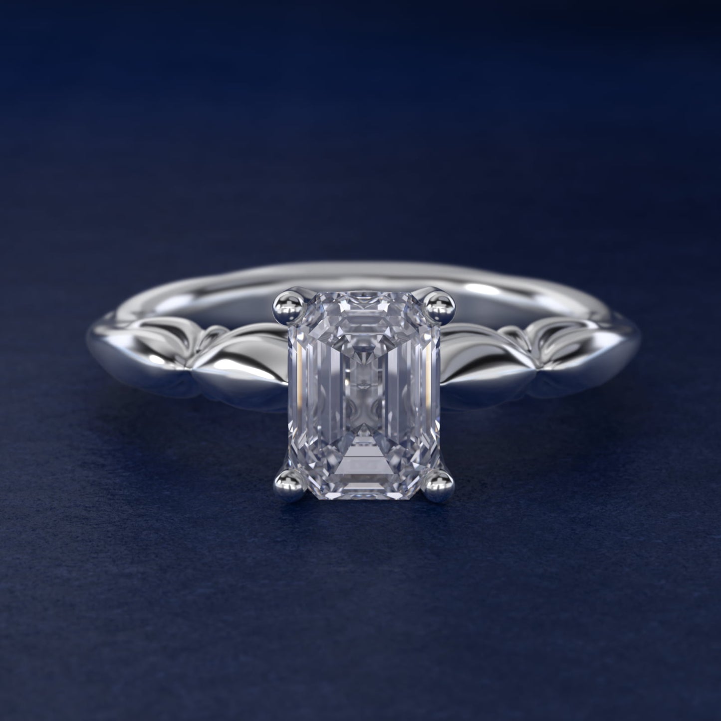Engraved Solitaire Plus Diamond Engagement Ring in 14k White Gold - Emerald Center