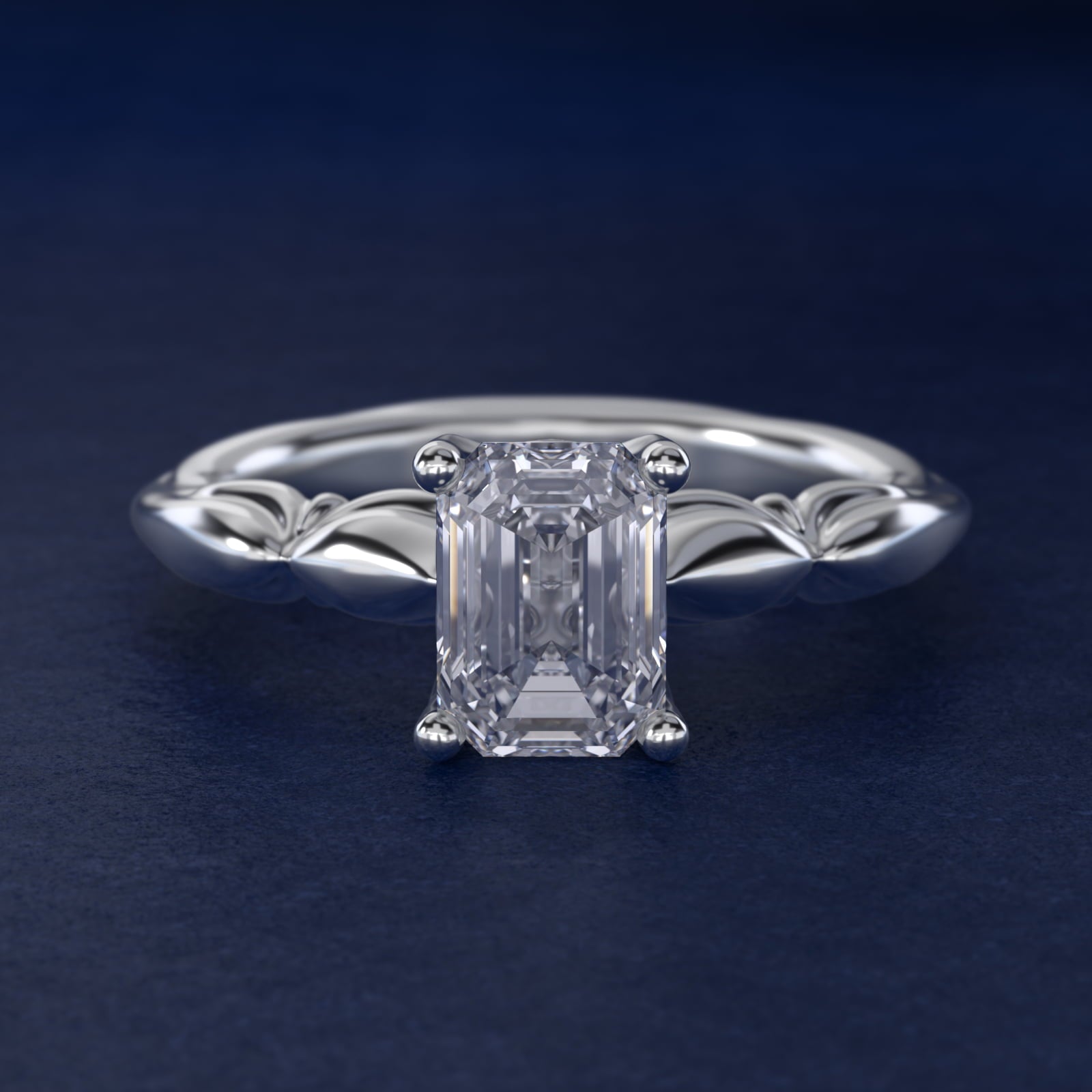 Engraved Solitaire Plus Diamond Engagement Ring in 14k White Gold - Emerald Center