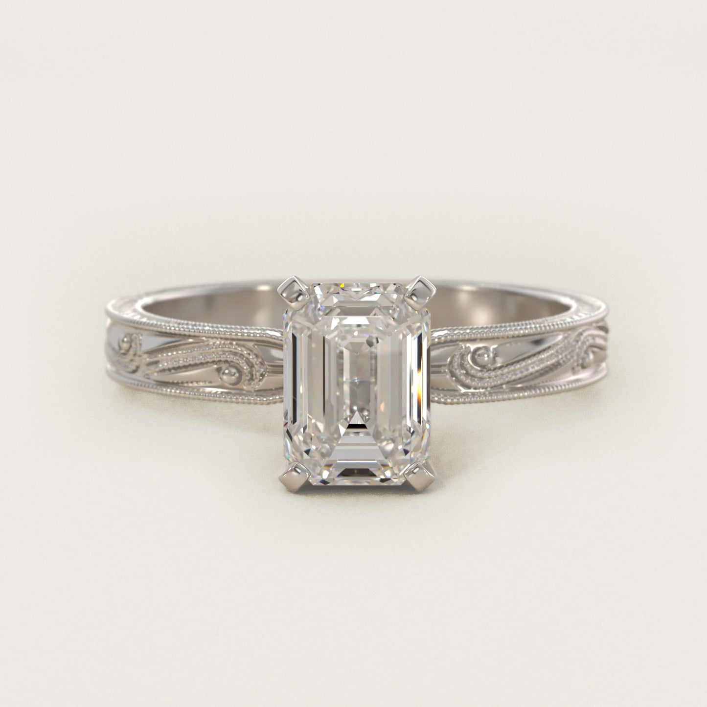 Engraved Solitaire Engagement Ring In 14K White Gold By James Allen - Emerald Center