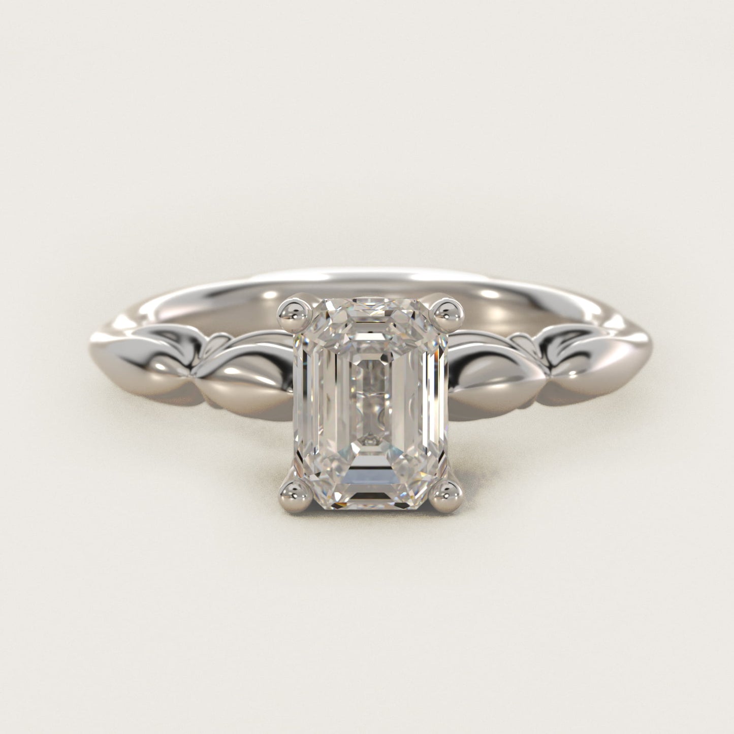 Engraved Solitaire Plus Diamond Engagement Ring in 14k White Gold - Emerald Center