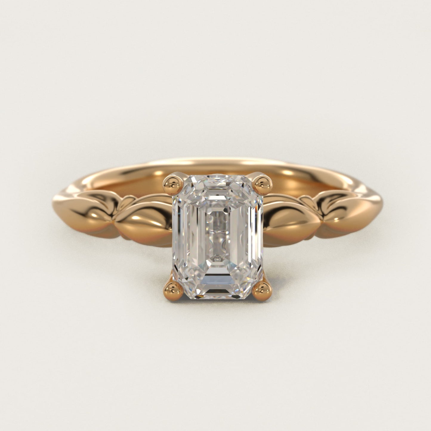 Engraved Solitaire Plus Diamond Engagement Ring in 14k Yellow Gold - Emerald Center