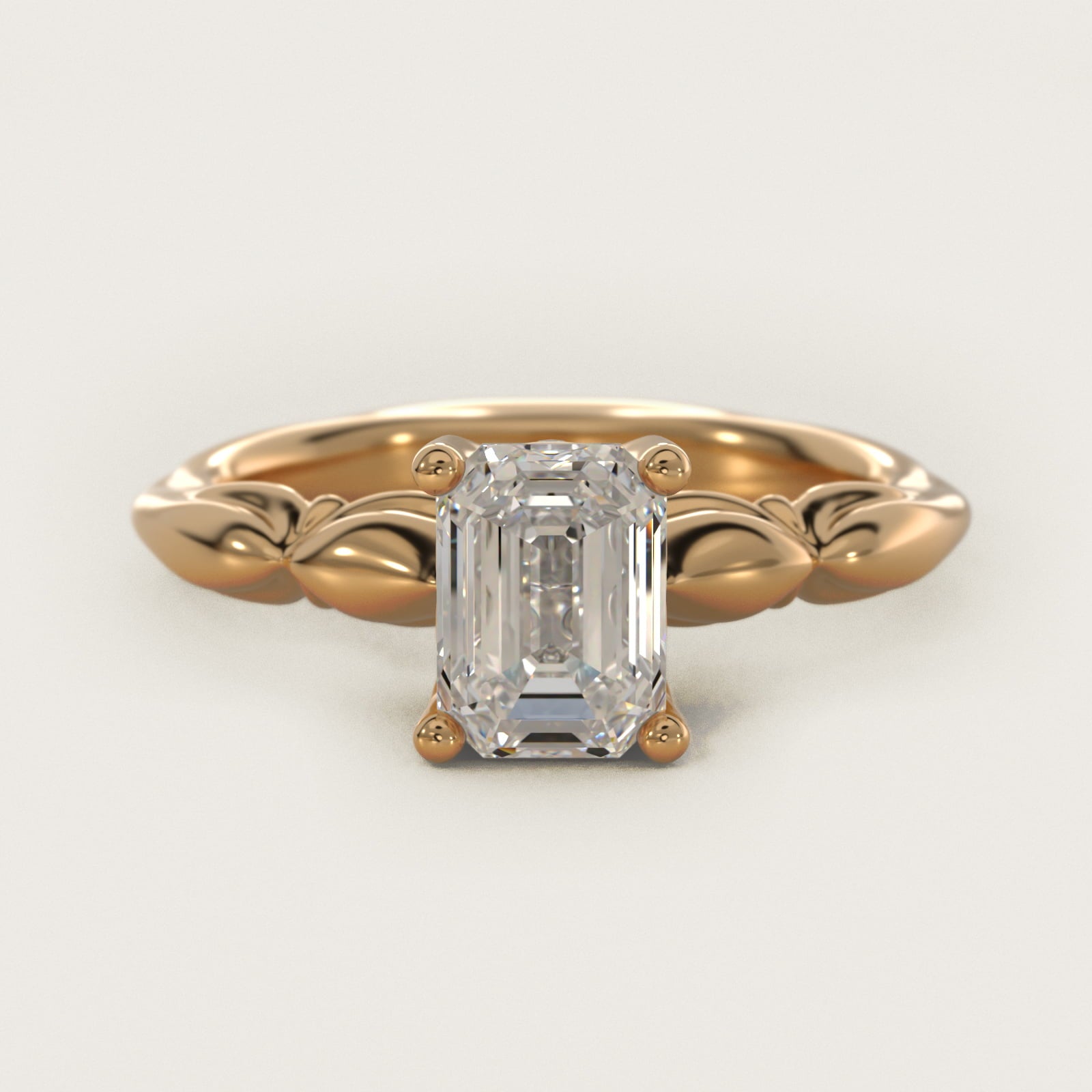 Engraved Solitaire Plus Diamond Engagement Ring in 18k Yellow Gold - Emerald Center