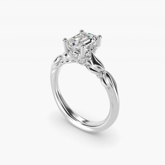 Engraved Solitaire Plus Diamond Engagement Ring in Platinum - Emerald Center