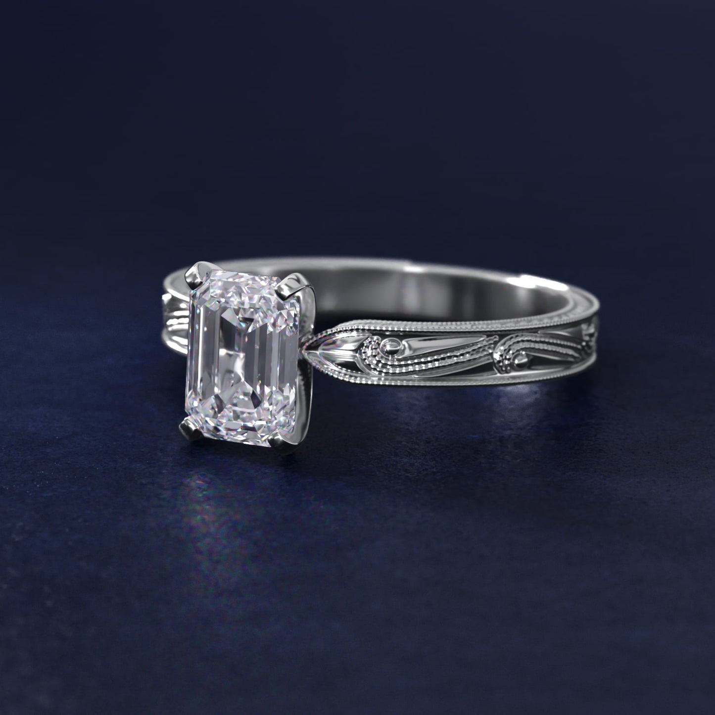 Engraved Solitaire Engagement Ring In Platinum By James Allen - Emerald Center