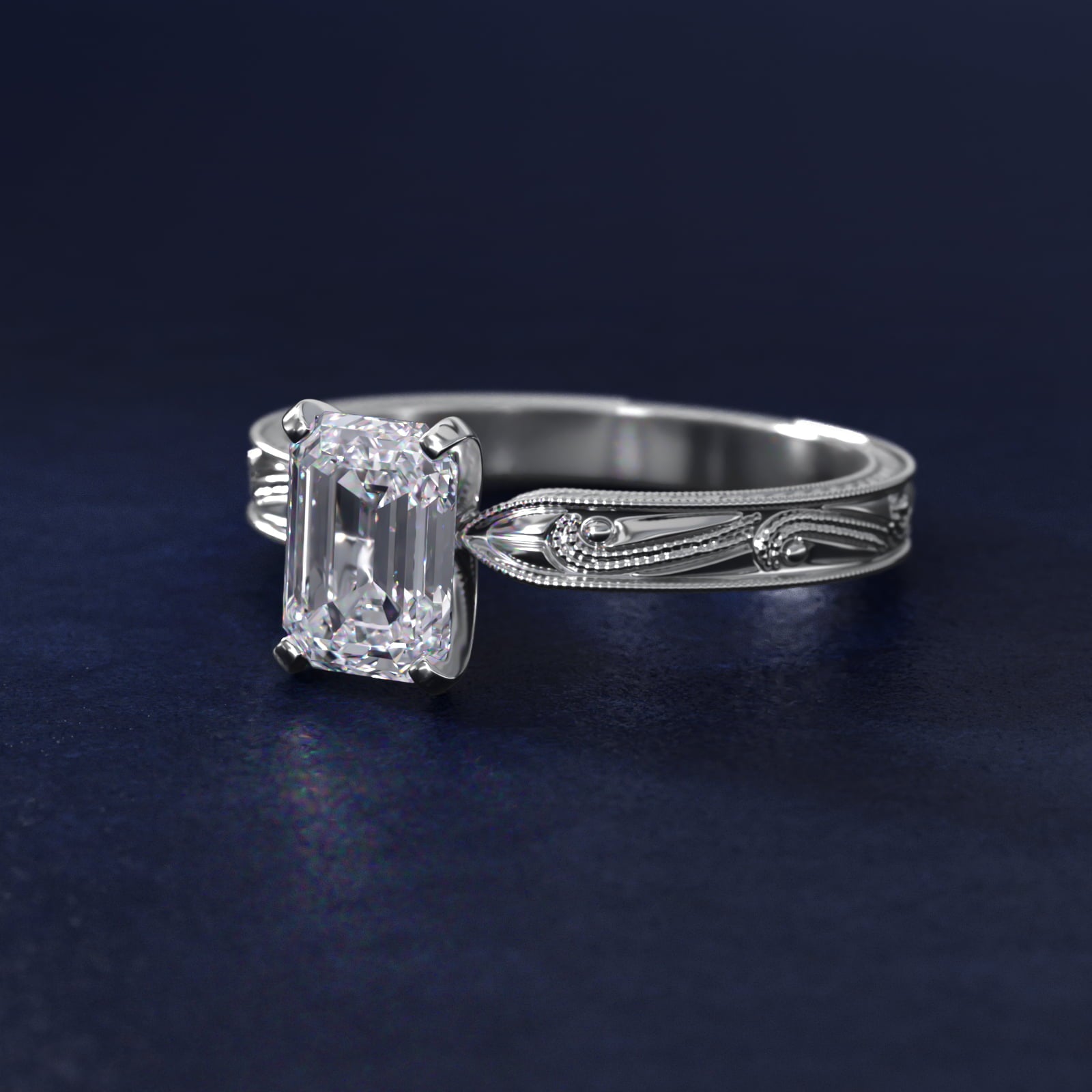 Engraved Solitaire Engagement Ring In Platinum By James Allen - Emerald Center