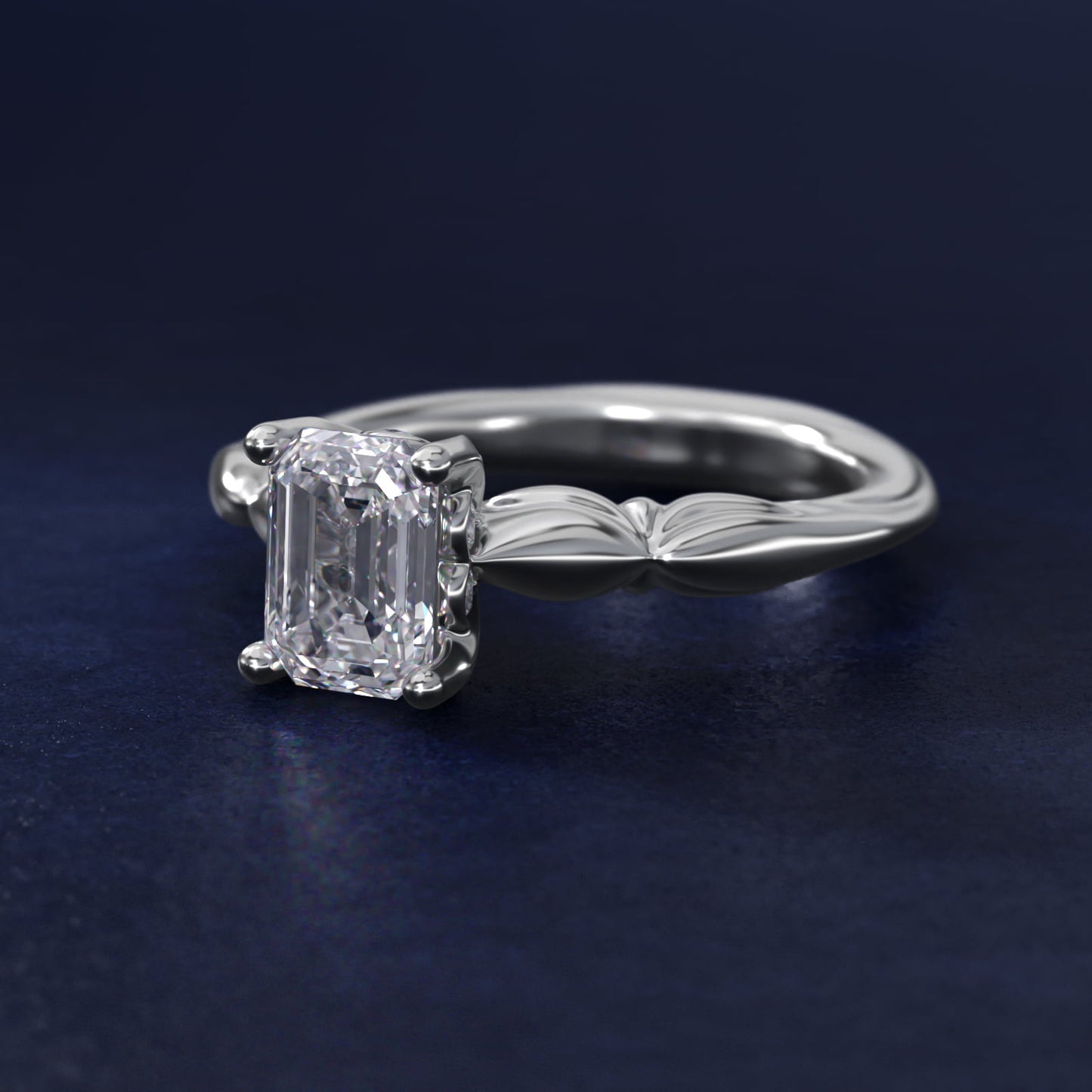 Engraved Solitaire Plus Diamond Engagement Ring in Platinum - Emerald Center