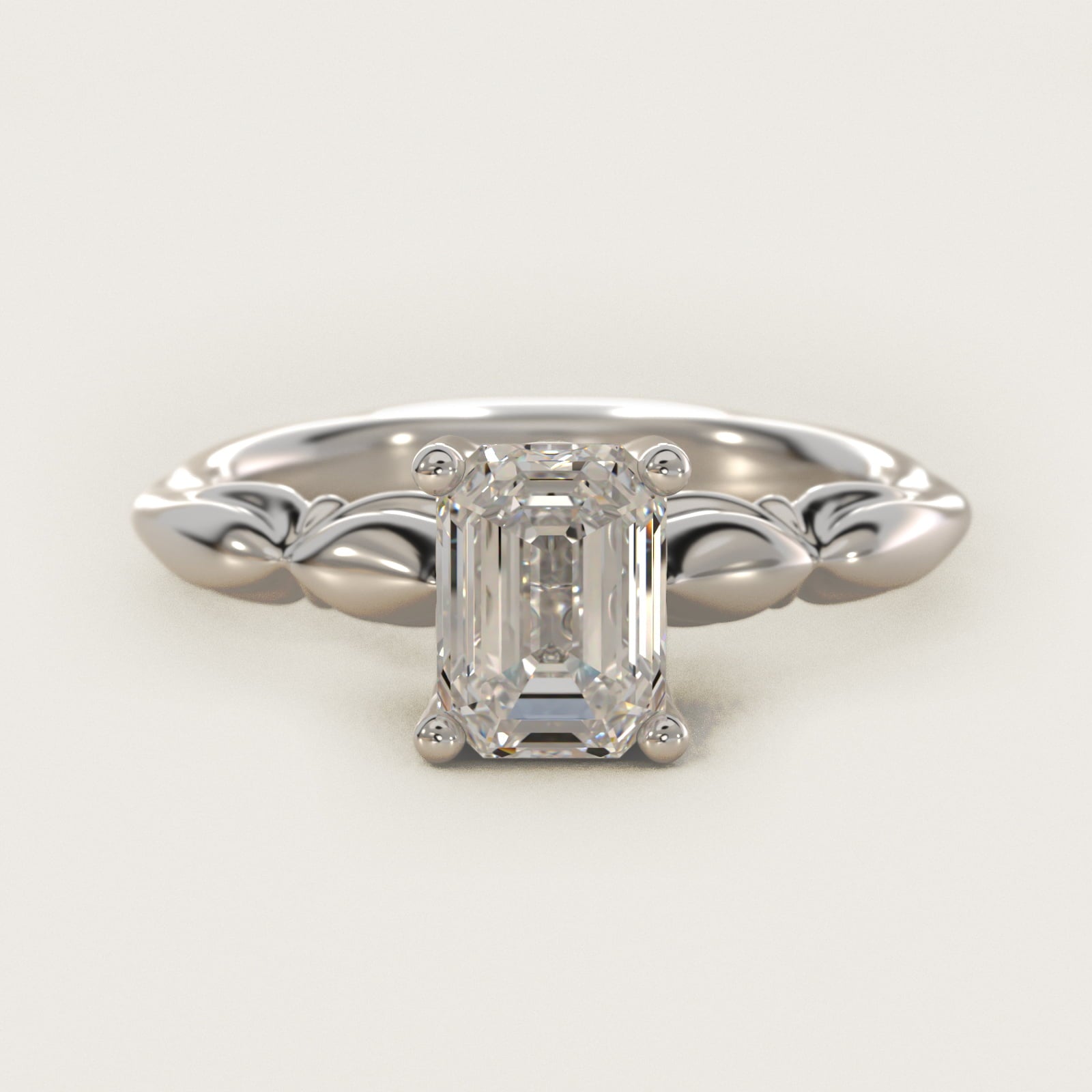Engraved Solitaire Plus Diamond Engagement Ring in Platinum - Emerald Center