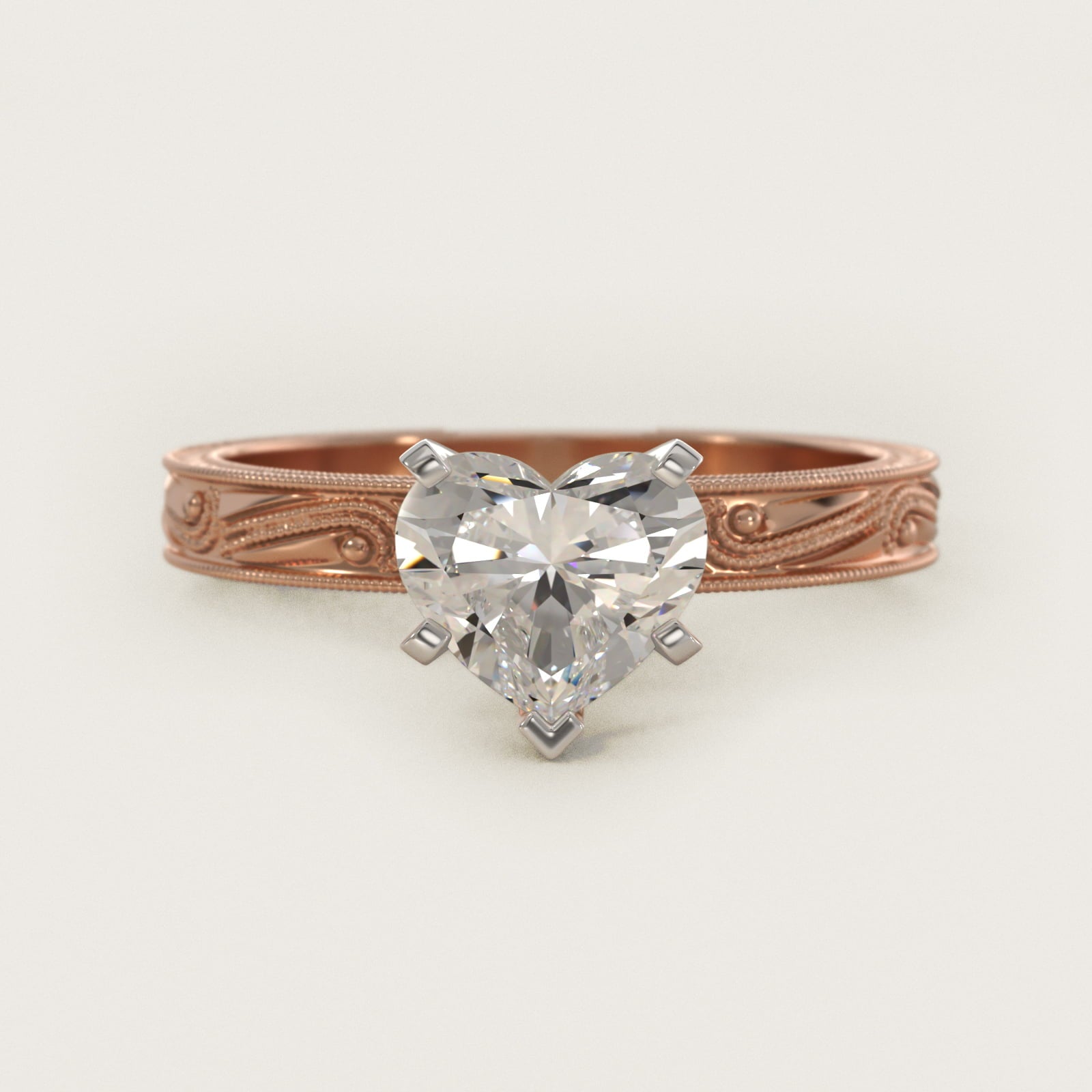Engraved Solitaire Engagement Ring In 18k Rose Gold By James Allen - Heart Center