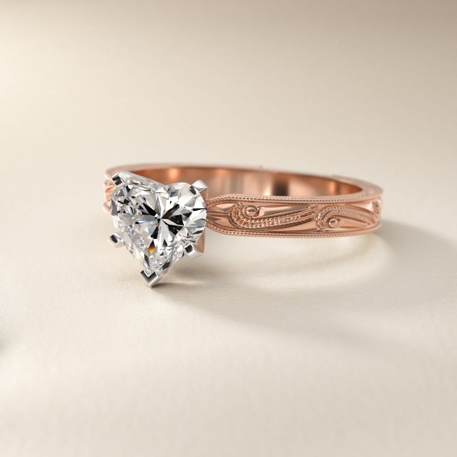 Engraved Solitaire Engagement Ring In 18k Rose Gold By James Allen - Heart Center