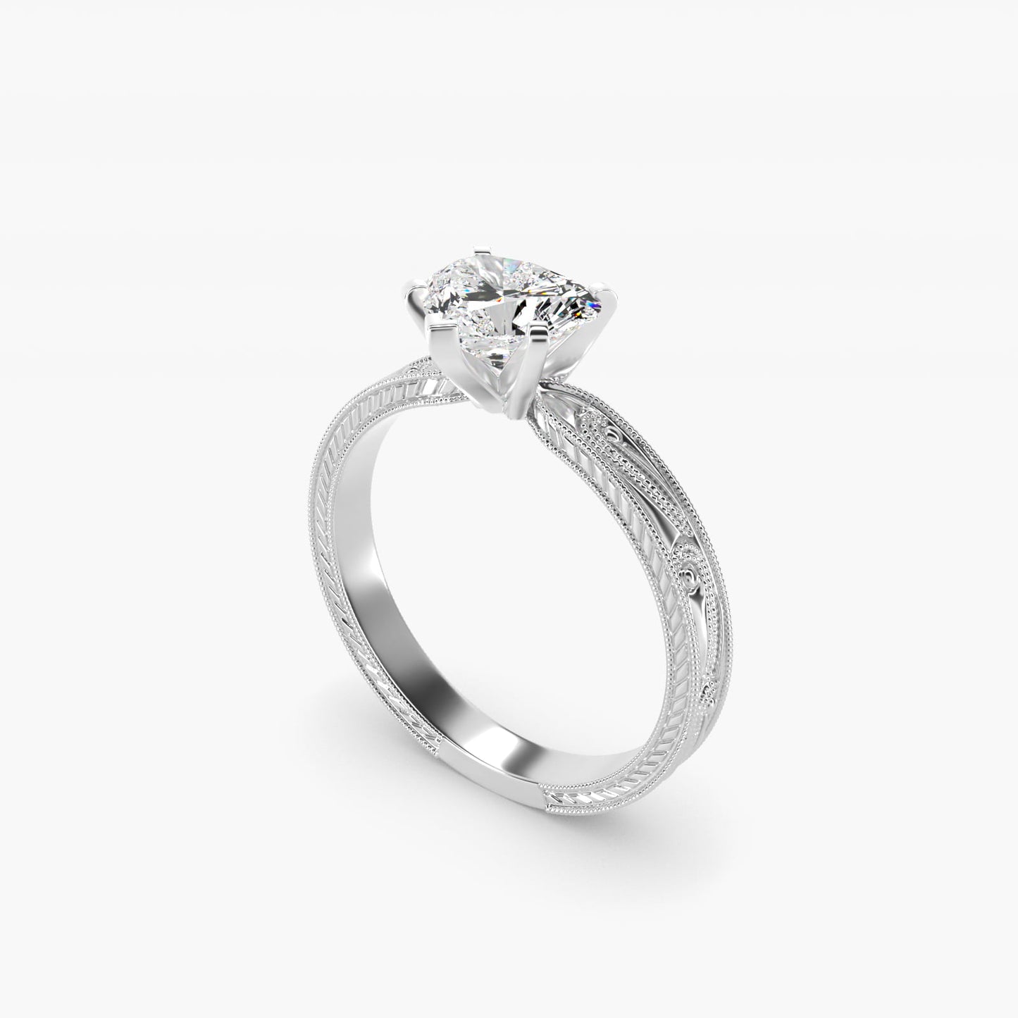 Engraved Solitaire Engagement Ring In 14K White Gold By James Allen - Heart Center
