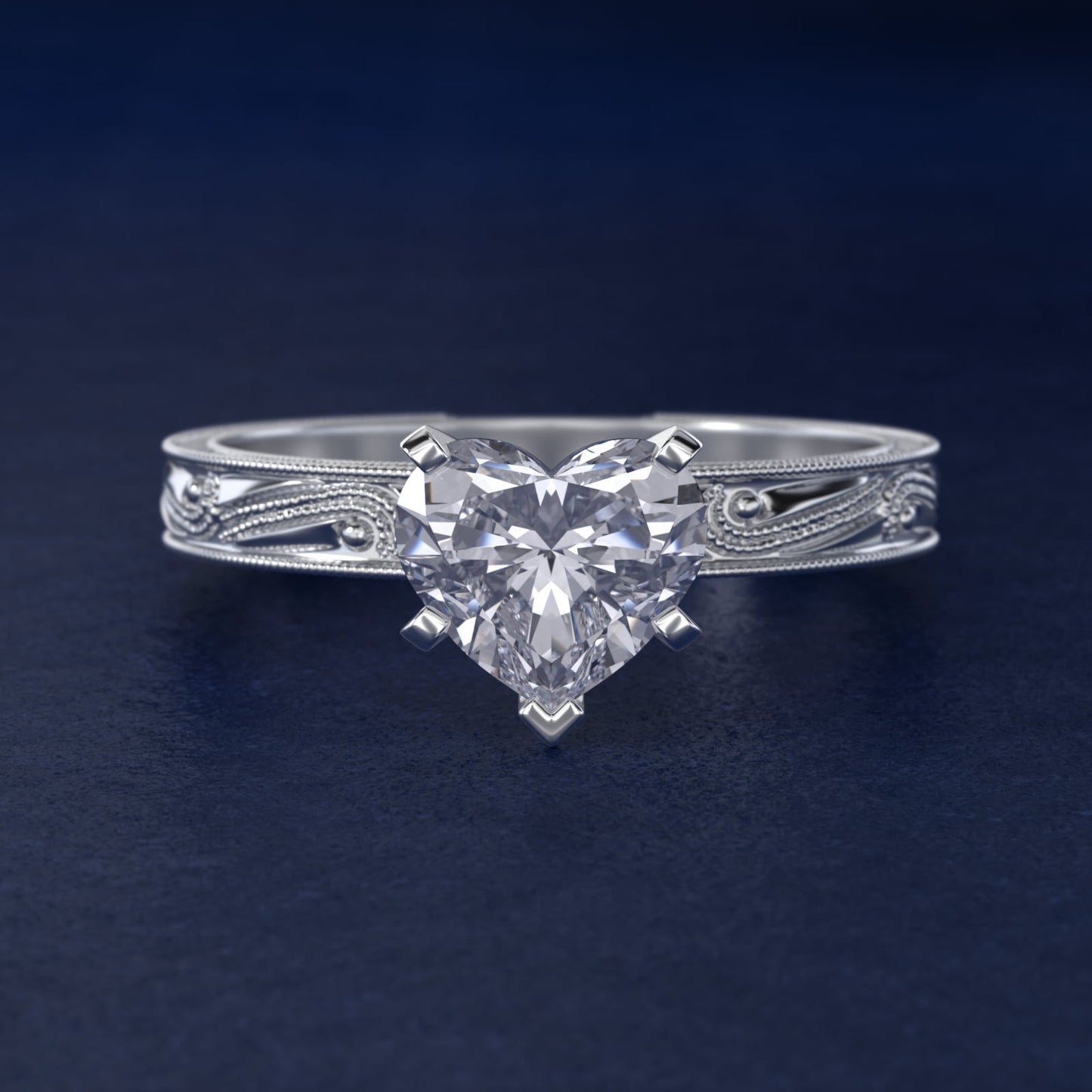 Engraved Solitaire Engagement Ring In 18k White Gold By James Allen - Heart Center