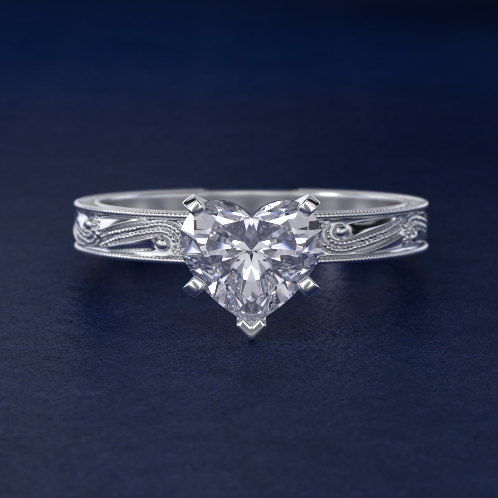 Engraved Solitaire Engagement Ring In 18k White Gold By James Allen - Heart Center