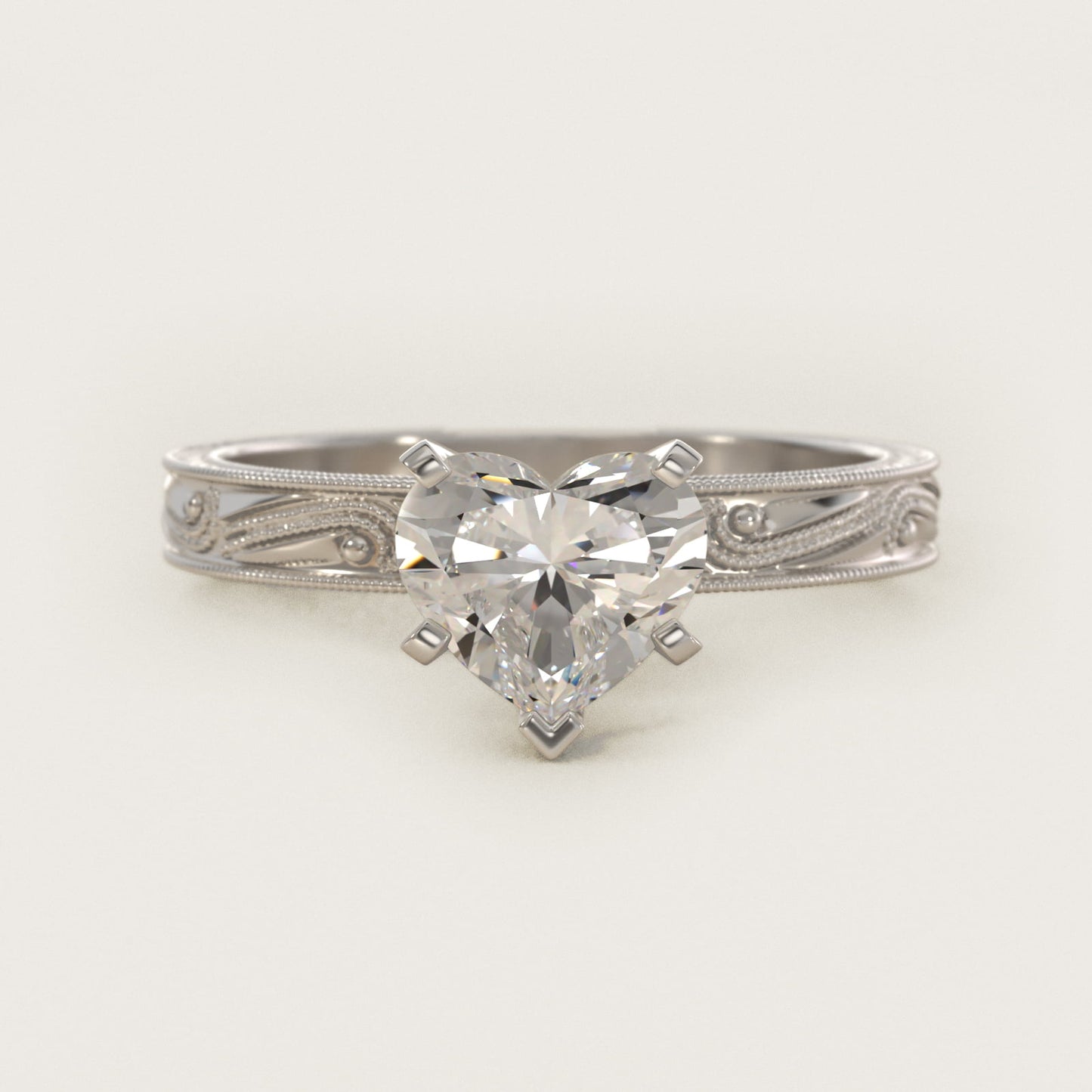 Engraved Solitaire Engagement Ring In 14K White Gold By James Allen - Heart Center