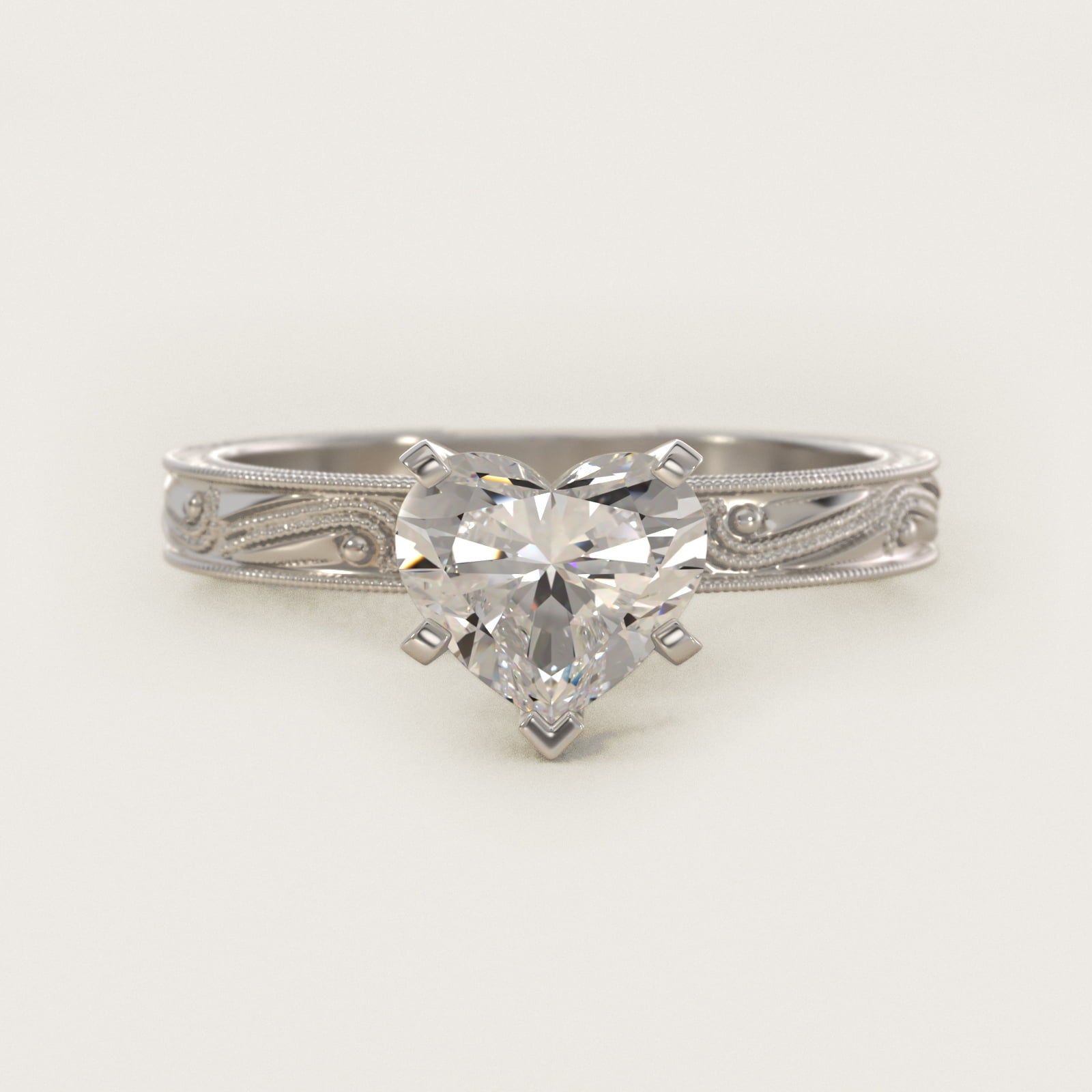 Engraved Solitaire Engagement Ring In 18k White Gold By James Allen - Heart Center