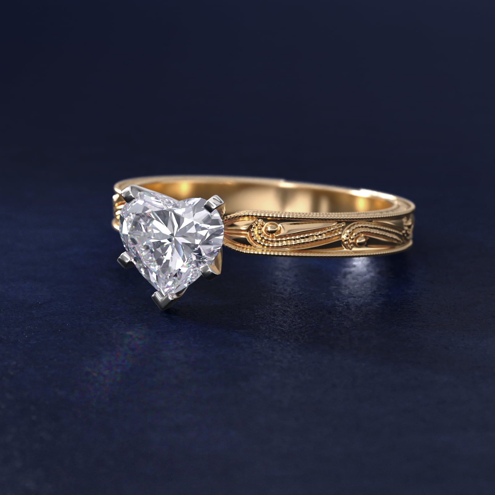 Engraved Solitaire Engagement Ring In 14K Yellow Gold By James Allen - Heart Center