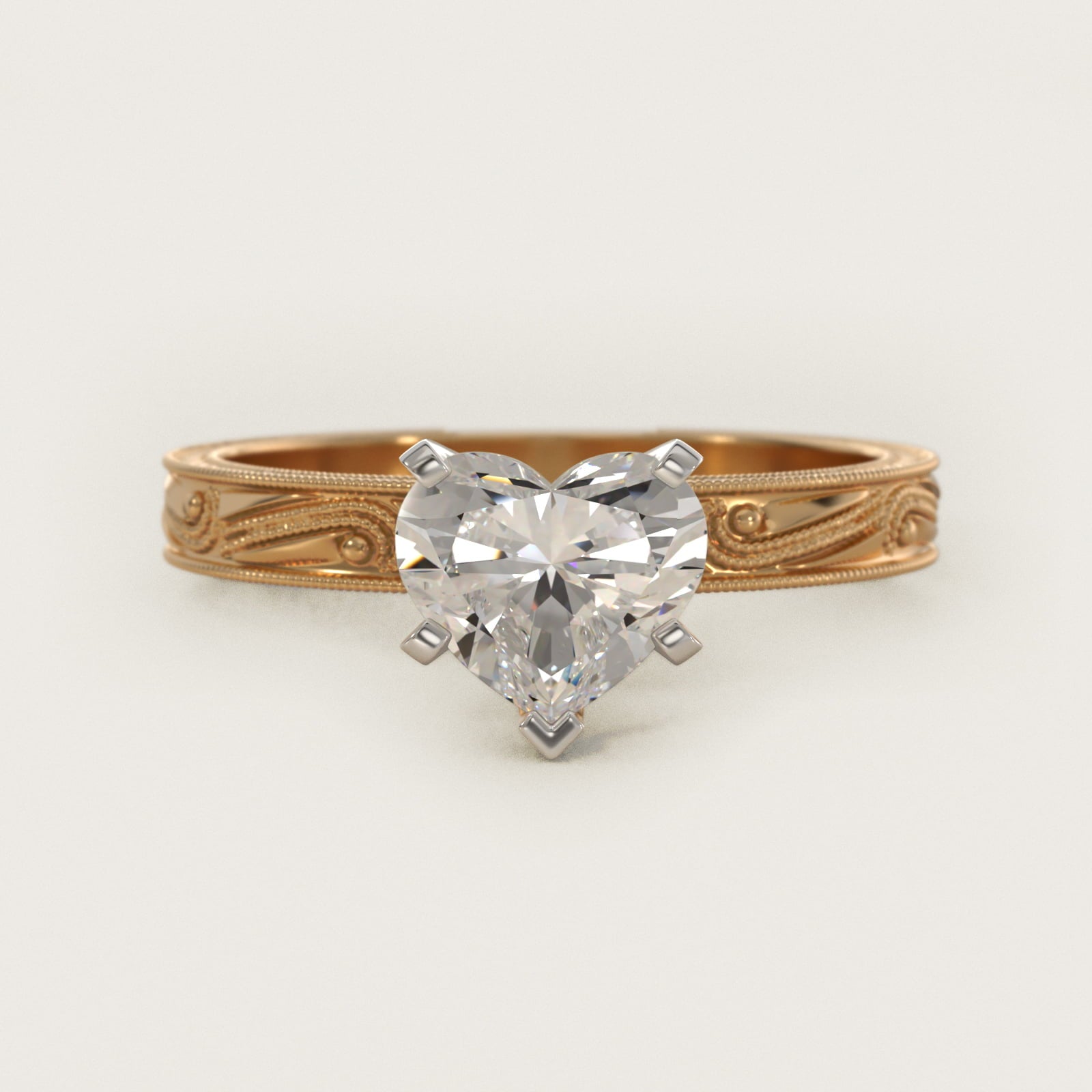 Engraved Solitaire Engagement Ring In 14K Yellow Gold By James Allen - Heart Center