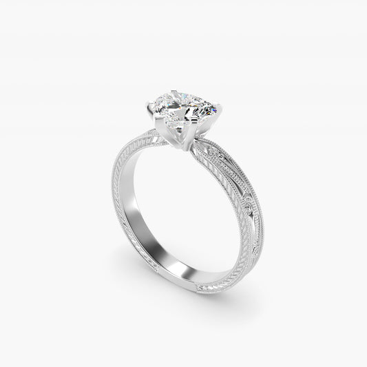 Engraved Solitaire Engagement Ring In Platinum By James Allen - Heart Center
