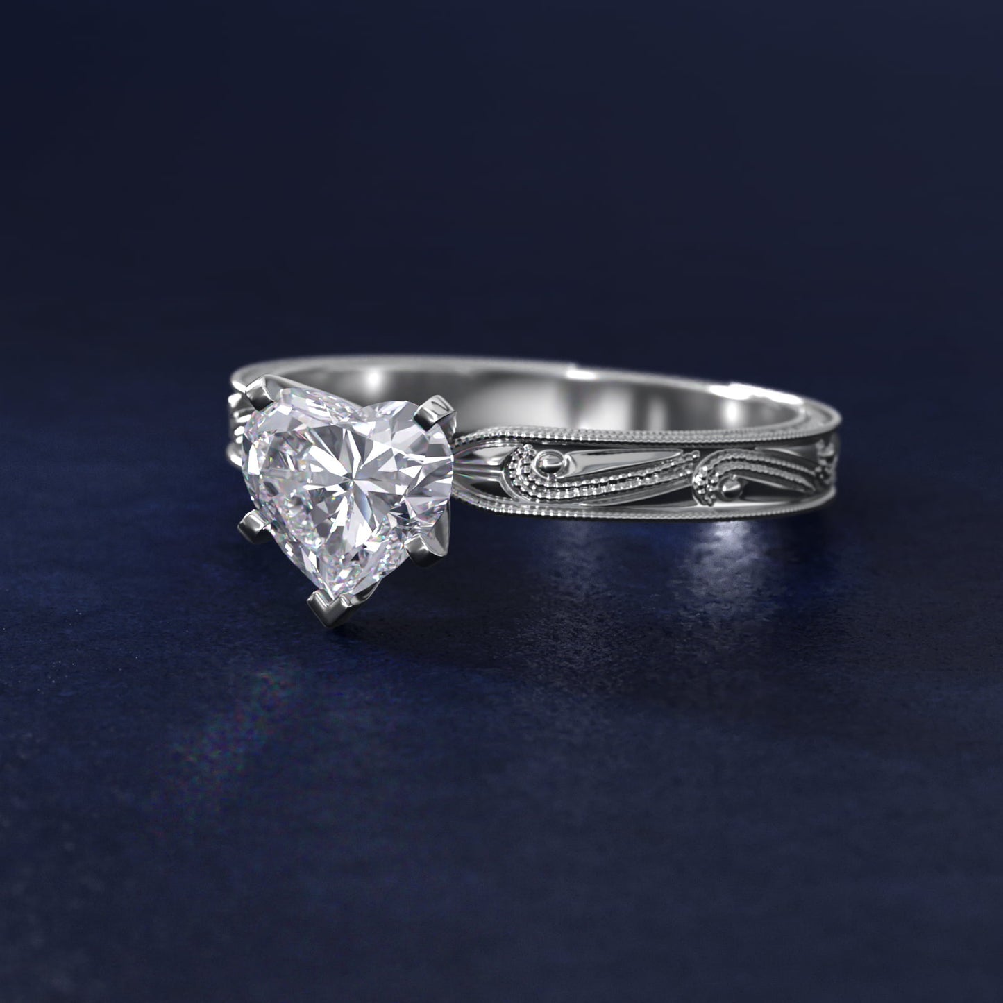 Engraved Solitaire Engagement Ring In Platinum By James Allen - Heart Center