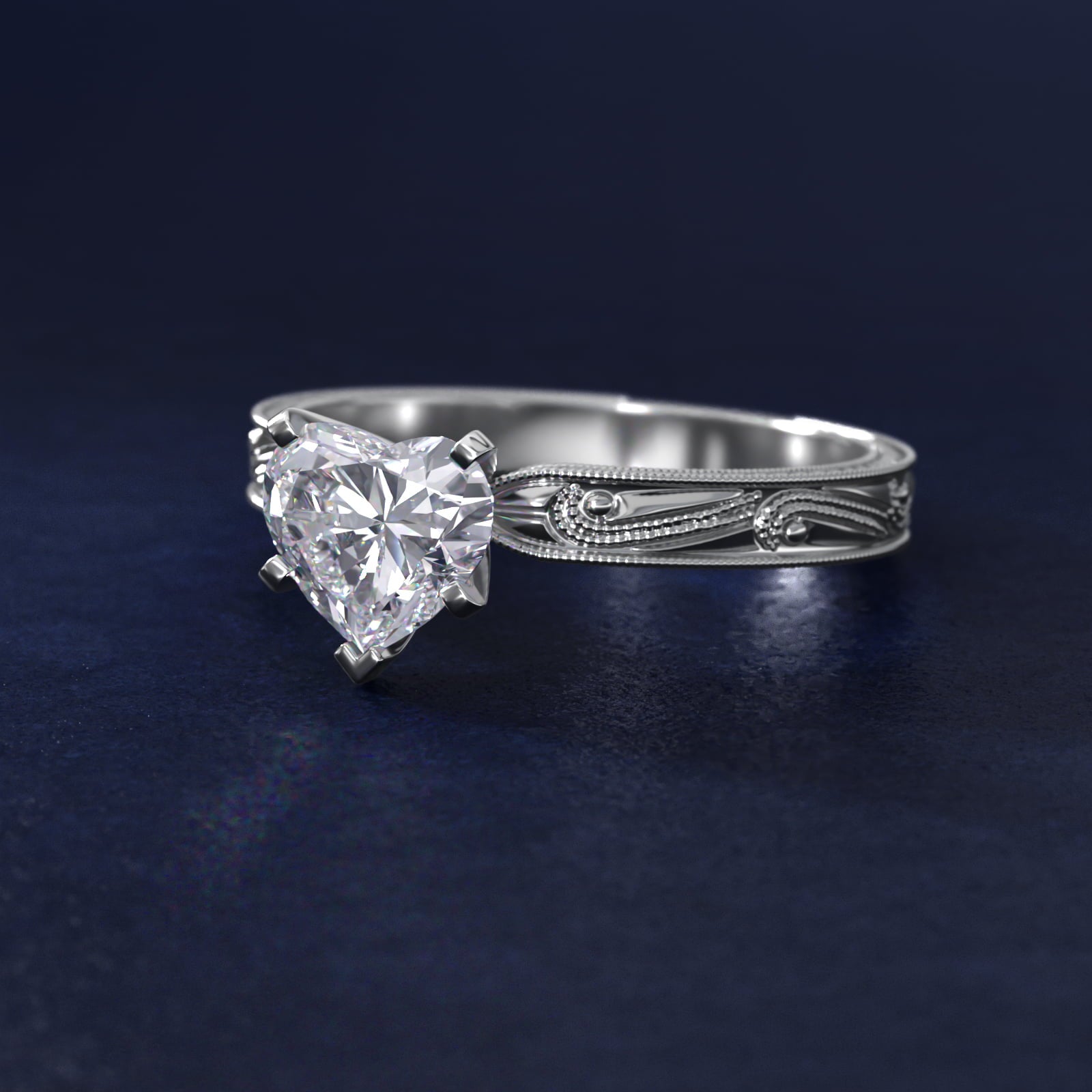 Engraved Solitaire Engagement Ring In Platinum By James Allen - Heart Center