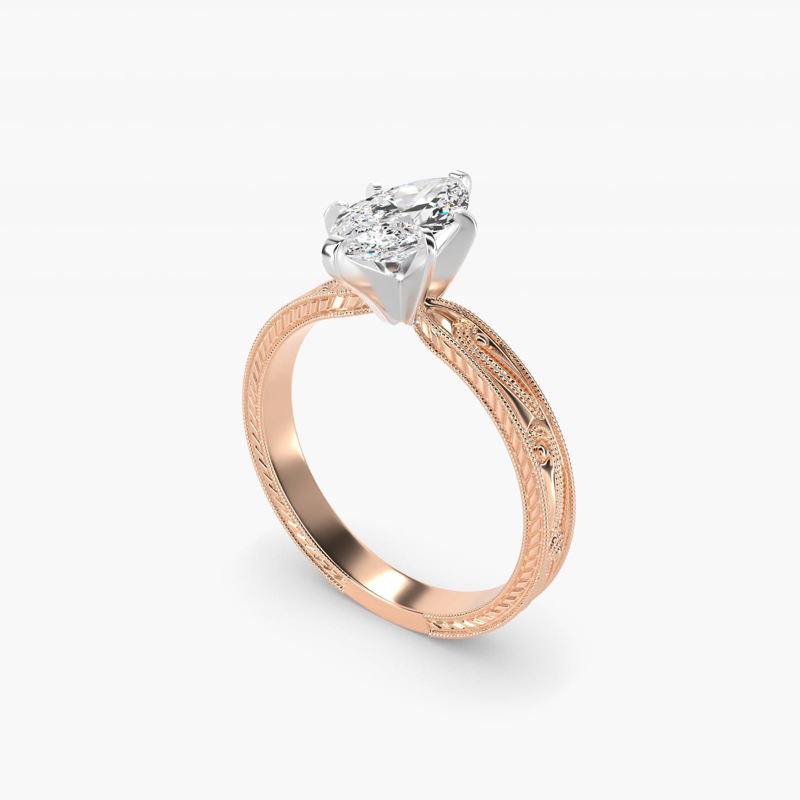Engraved Solitaire Engagement Ring In 18k Rose Gold By James Allen - Marquise Center
