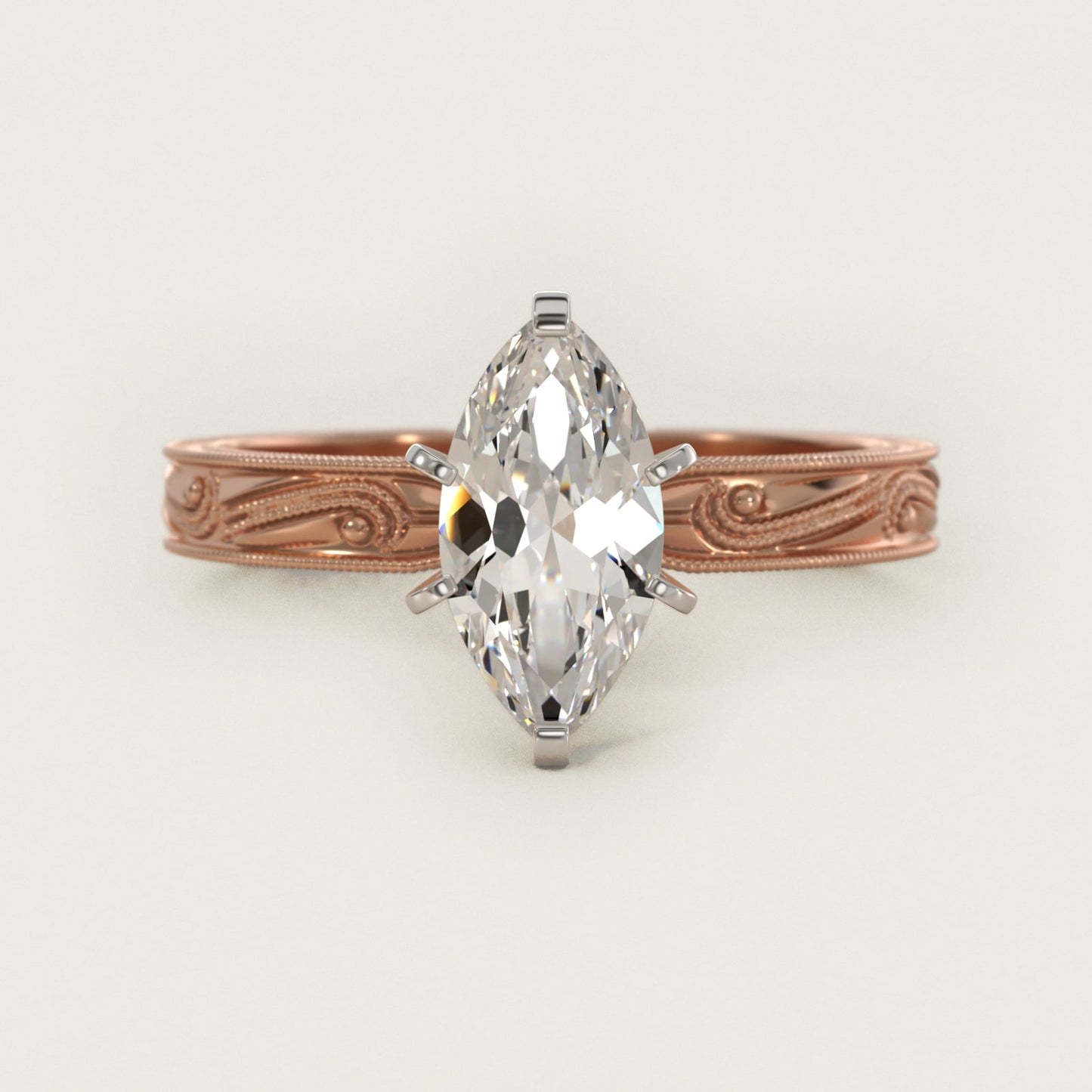 Engraved Solitaire Engagement Ring In 14K Rose Gold By James Allen - Marquise Center