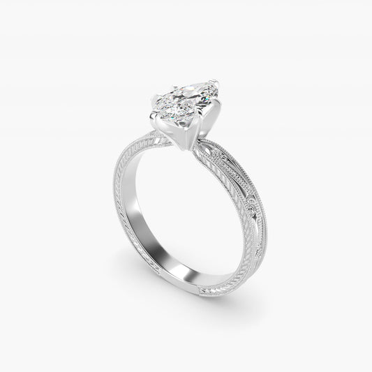 Engraved Solitaire Engagement Ring In 14K White Gold By James Allen - Marquise Center