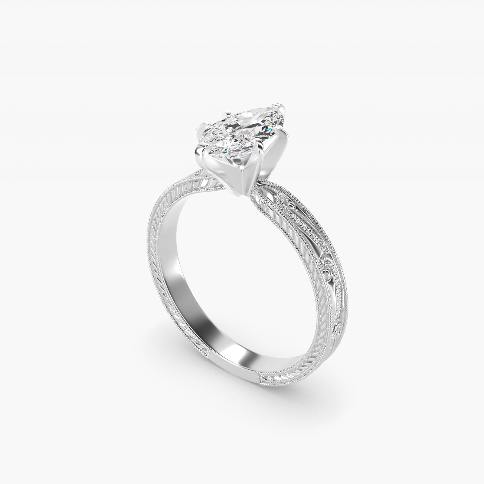 Engraved Solitaire Engagement Ring In 18k White Gold By James Allen - Marquise Center