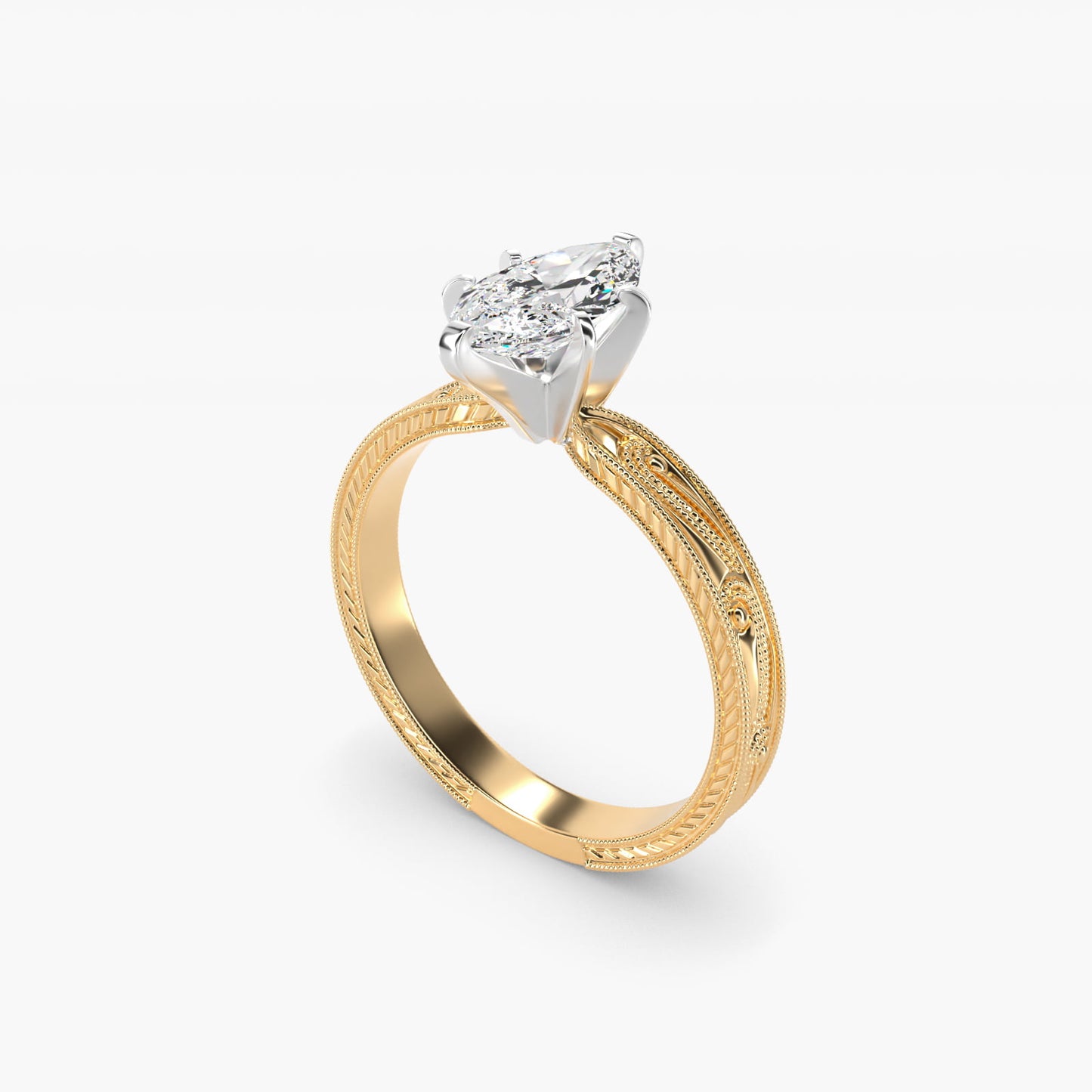 Engraved Solitaire Engagement Ring In 14K Yellow Gold By James Allen - Marquise Center