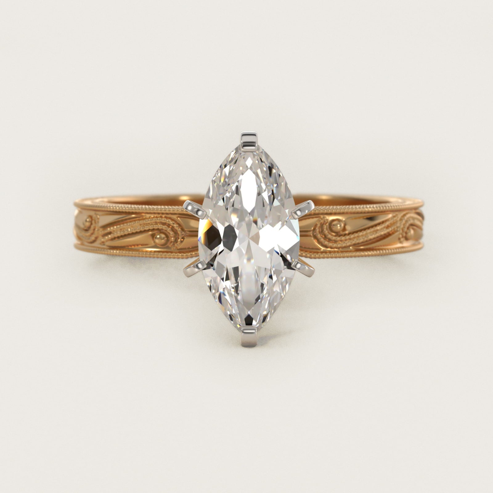 Engraved Solitaire Engagement Ring In 18k Yellow Gold By James Allen - Marquise Center