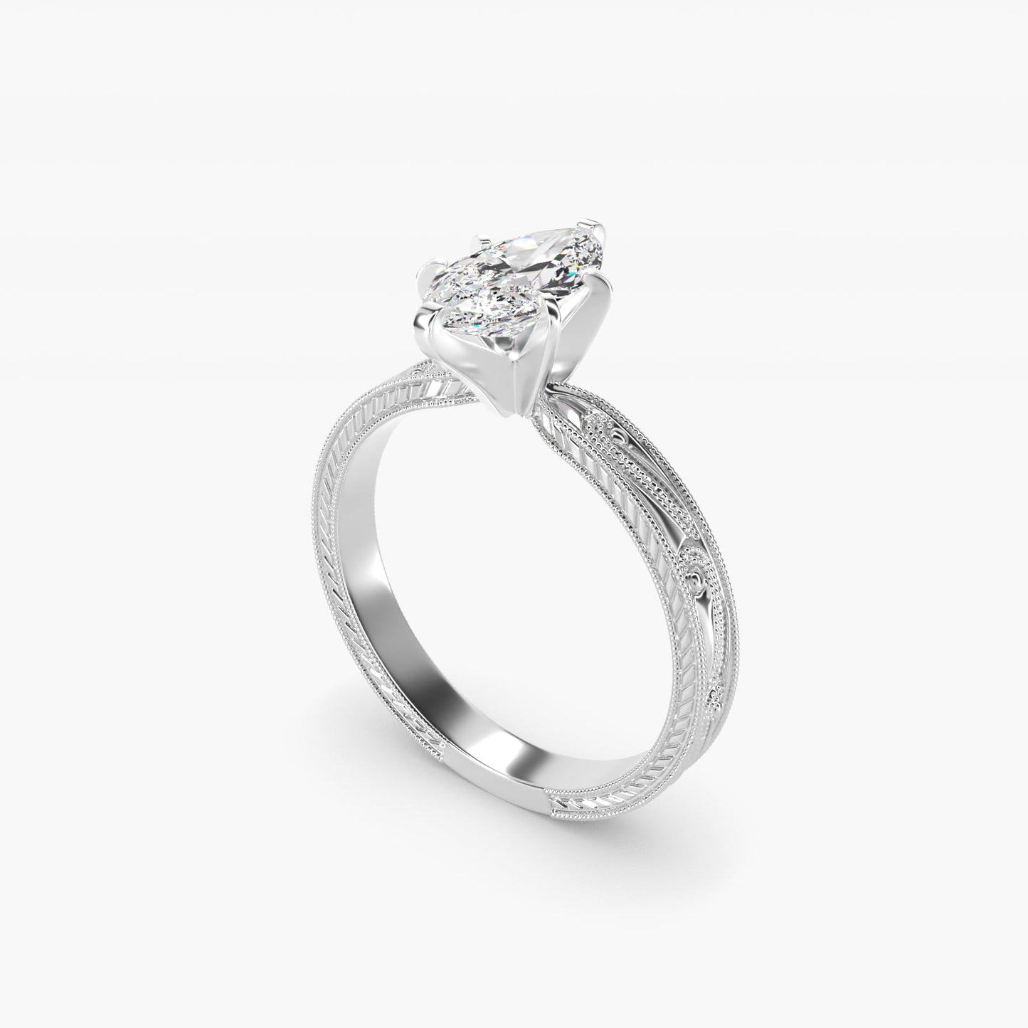 Engraved Solitaire Engagement Ring In Platinum By James Allen - Marquise Center