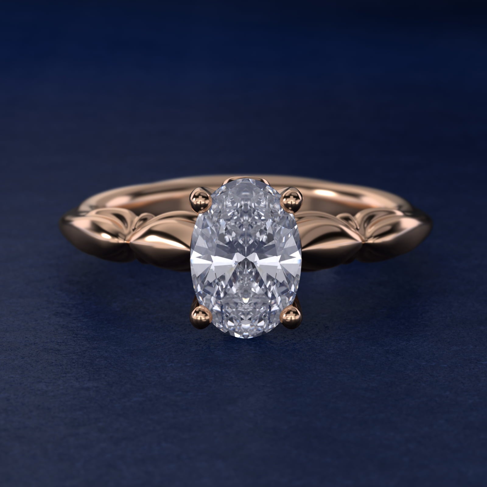 Engraved Solitaire Plus Diamond Engagement Ring in 14k Rose Gold - Oval Center