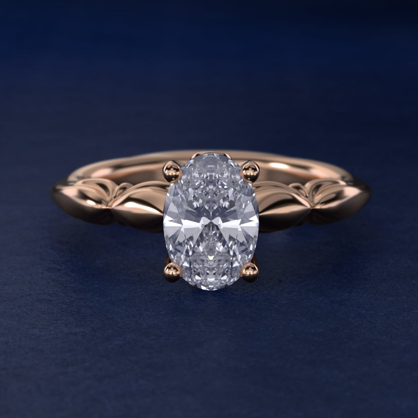 Engraved Solitaire Plus Diamond Engagement Ring in 18k Rose Gold - Oval Center