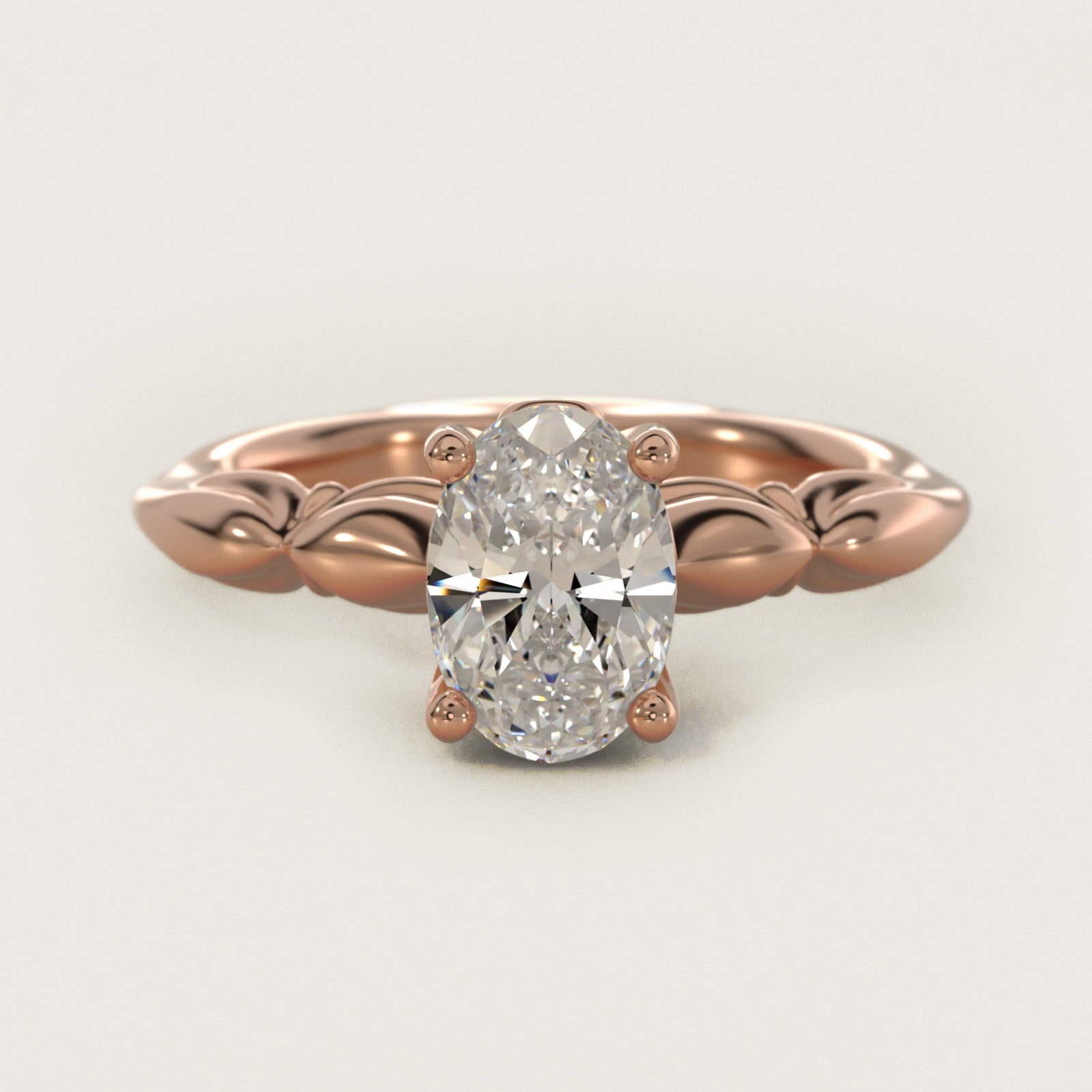 Engraved Solitaire Plus Diamond Engagement Ring in 18k Rose Gold - Oval Center