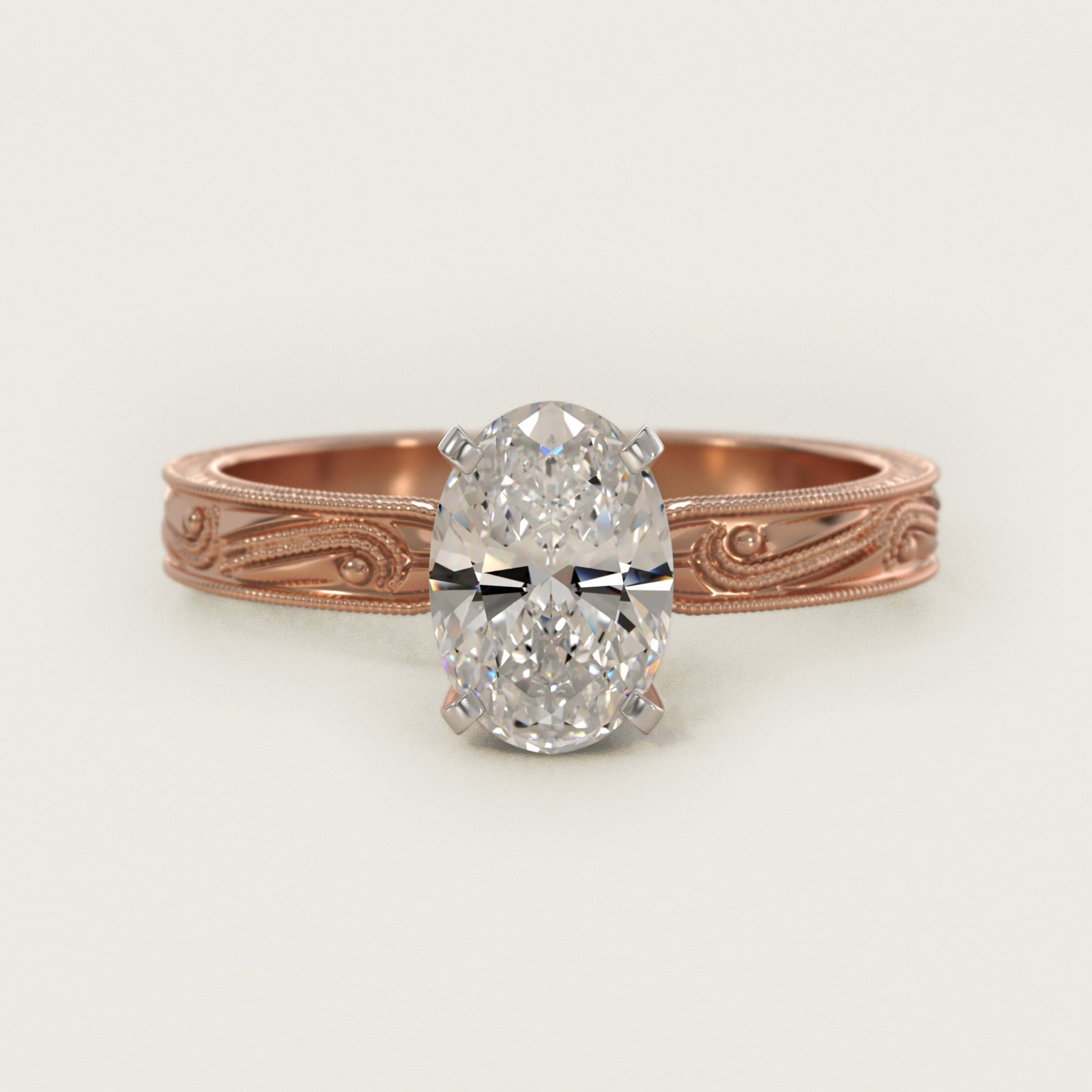 Engraved Solitaire Engagement Ring In 18k Rose Gold By James Allen - Oval Center