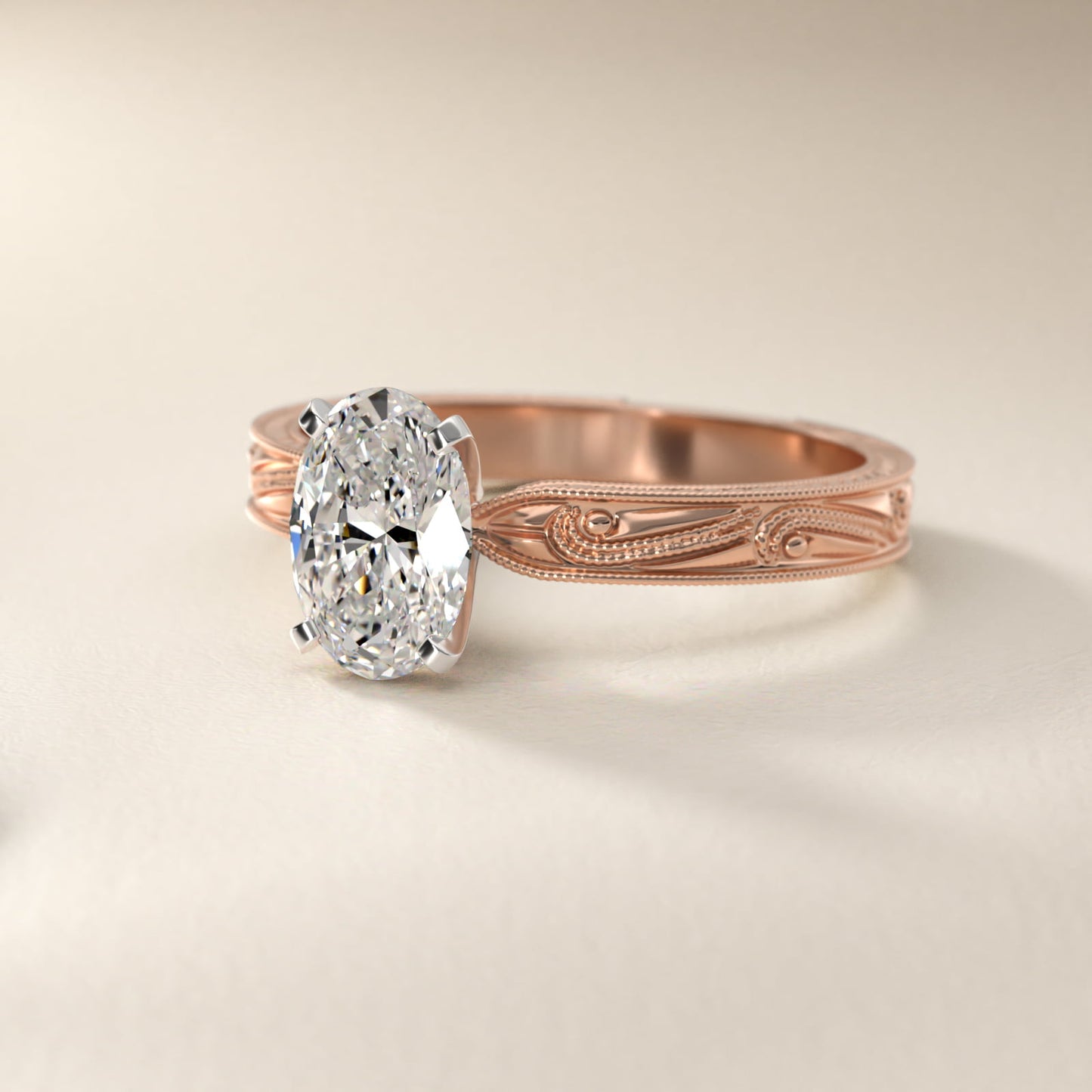 Engraved Solitaire Engagement Ring In 18k Rose Gold By James Allen - Oval Center