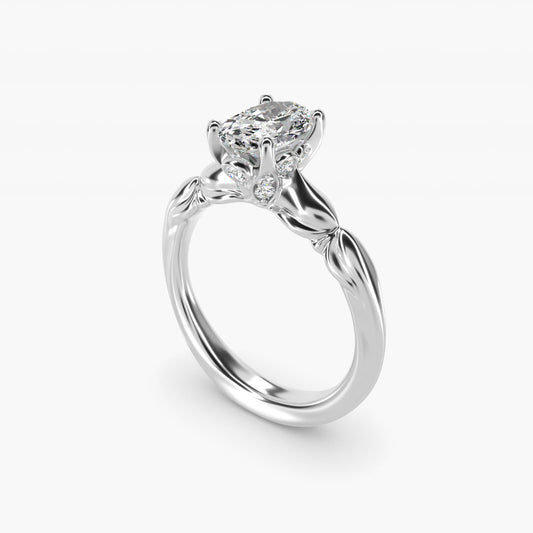 Engraved Solitaire Plus Diamond Engagement Ring in 14k White Gold - Oval Center