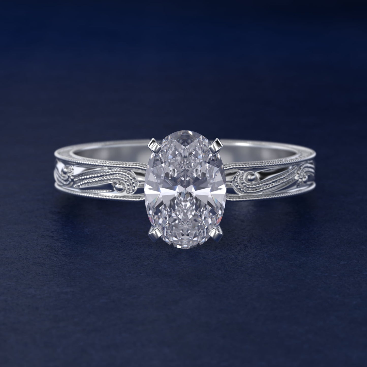 Engraved Solitaire Engagement Ring In 14K White Gold By James Allen - Oval Center