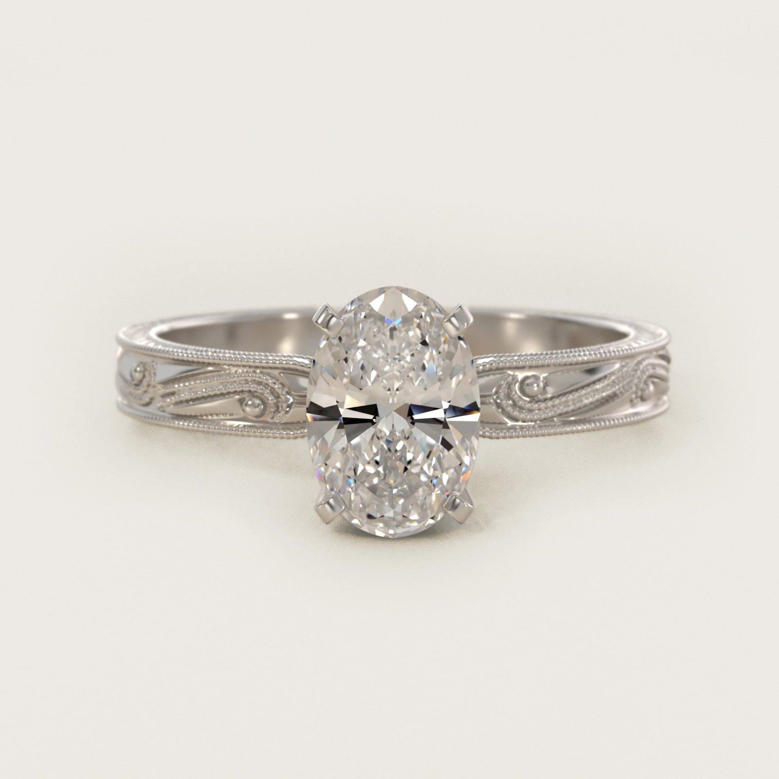 Engraved Solitaire Engagement Ring In 18k White Gold By James Allen - Oval Center