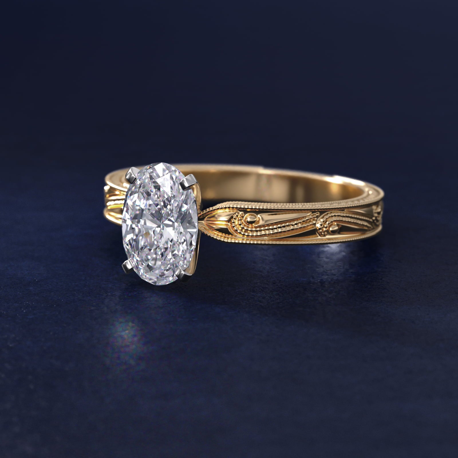 Engraved Solitaire Engagement Ring In 14K Yellow Gold By James Allen - Oval Center