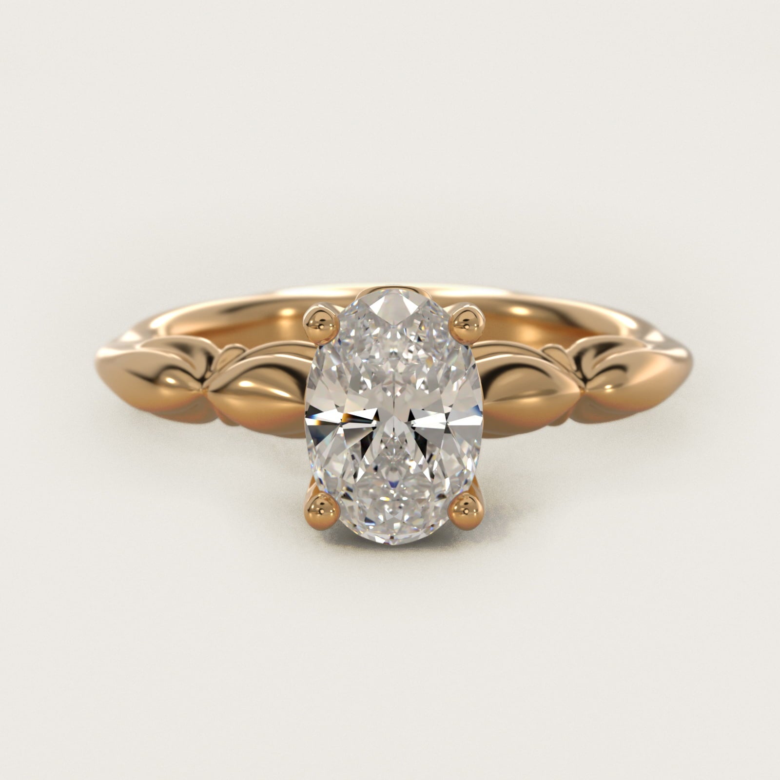 Engraved Solitaire Plus Diamond Engagement Ring in 14k Yellow Gold - Oval Center