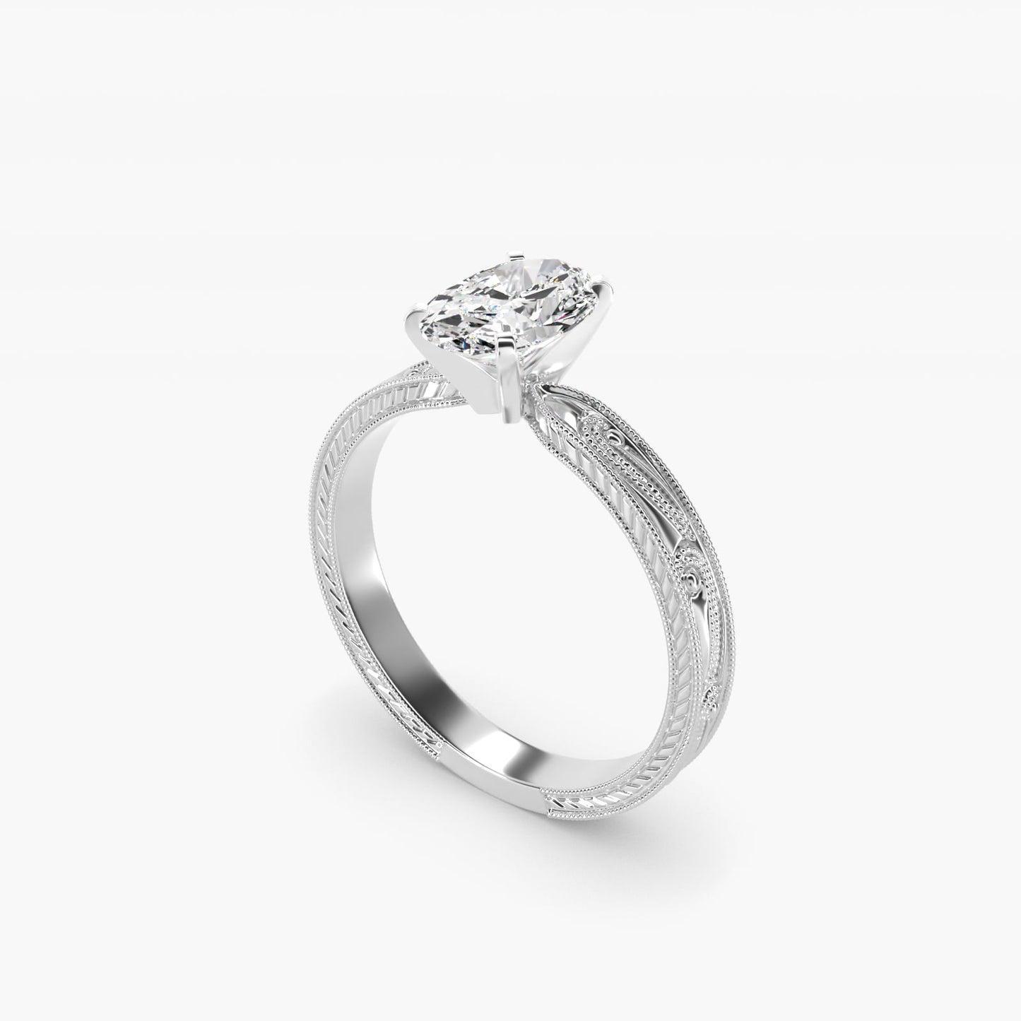 Engraved Solitaire Engagement Ring In Platinum By James Allen - Oval Center